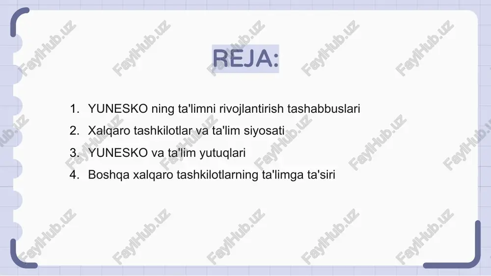 otlar ta'lim sohasida innovatsiyalar va siyosatlarni rivojlantirish uchun muhim rol o'ynaydi, bilimlarni kengaytiradi va barqaror taraqqiyotga yordam beradi. ular ta’lim sifatini oshirish, teng imkoniyatlarni ta’minlash va yangi texnologiyalarni joriy etishda hamkorlikni kuchaytiradi, ta’lim yutuqlarini targ‘ib qiladi va rivojlantiradi. shu bilan birga, xalqaro tashkilotlar ta’limda inkluziv va aqlli muhit yaratishga intiladi, yoshlar va mutaxassislarga yangi imkoniyatlar ochadi, umumiy taraqqiyotga hissa qo‘shadi. boshqa xalqaro tashkilotlarning ta'limga ta'siri yunesko va boshqa xalqaro tashkilotlar ta'lim sohasida innovatsiyalarni joriy etib, rivojlanishni rag'batlantiradi va bilim tizimlarini mustahkamlashga yordam beradi. ularning ta'limni rivojlantirishdagi faoliyati, moliyaviy yordam va tarzda muhim rol o'ynaydi, yoshlarni kengroq imkoniyatlar bilan ta'minlashni maqsad qiladi. xalqaro tashkilotlar ta'lim siyosatini qo'llab-quvvatlab, mutaxassislarni tayyorlashda, ta'lim infratuzilmasini kengaytirishda muhim ta'sir ko'rsatadi. ta'lim siyosatida xalqaro hamkorlik yunesko va boshqa xalqaro tashkilotlar ta'lim sohasida ilg'or amaliyotlar va bilimlarni tarqatishda muhim rol o'ynaydi, rivojlanishni ta'minlaydi va resurslarni oshiradi. xalqaro hamkorlik ta'lim siyosatini rivojlantirishda muhim omil bo'lib, mamlakatlararo tajriba almashish va …
