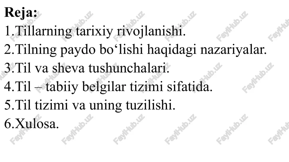 rsa bilan uning nomi orasida bog‘liqlik bo‘lganda tillaming soni 5000 dan ortib ketmasdi. lekin shu bilan birga tillaming bugungi holati, ya’ni sinxroniya nuqtai nazaridan zamonaviy tillarda har ikki oqimning fikrlarini tasdiqlovchi yetarli faktlar mavjud. quyida ular to‘g‘risida qo‘shimcha ma’lumotlar beriladi. 2. tilning paydo bo‘lishi haqidagi nazariyalar tilning kelib chiqishi qadimdan olimlarni qiziqtirib kelgan. bir necha nazariyalar mavjud: onomatopeya (taqlid) nazariyasi til odamlarning tabiatdagi tovushlarni (qush sayrashi, hayvonlarning ovozi, shamol, yomg‘ir shovqini) taqlid qilishidan kelib chiqqan, degan fikrni ilgari suradi. afzalligi: tilning tovushlarga asoslangan tabiiy manbasini ko‘rsatadi. kamchiligi: tilning murakkab grammatik tizimini tushuntirib bera olmaydi. interyeksional nazariya til odamlarning ichki hissiy holatlarini ifoda etuvchi qichqiriq, hayqiriq, hayrat, og‘riq kabi tovushlardan paydo bo‘lgan. kamchiligi: hissiy tovushlar tizimli va grammatik tilga aylanish jarayonini izohlash qiyin. mehnat nazariyasi (marksistik yondashuv) til mehnat jarayonida, jamoaviy faoliyat ehtiyojidan kelib chiqqan. odamlar bir-birini tushunish uchun maxsus tovush belgilaridan foydalana boshlagan. afzalligi: tilning ijtimoiy mohiyatini asoslaydi. ilohiy nazariya …