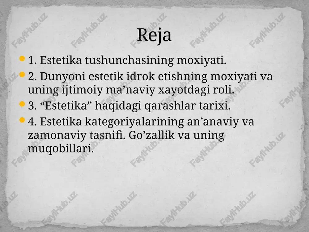 irish qismida yozadi: «estetika» degan nom mu-vaffaqiyatsiz chiqqani va yuzaki ekani sababli boshqa atama qo`llashga urinishlar bo`ldi. so`zning o`z-o`zicha bizni qiziqtirmasligini nazarda tutib, biz «estetika» nomini saqlab qolishga tayyormiz, buning ustiga, u odatiy nutqqa singishib ketgan. shunga qaramay, bizning fanimiz mazmuniga javob beradigan ibora, bu–«san`at fal-safasi» yoki yana ham aniqroq qilib aytganda-«badiiy ijod falsafasi». shegelning «estetika» atamasidan ko`ngli to`lmaganligiga jiddiy sabablar bor. bulardan biri–yuqorida uning o`zi aytib o`tgan fikrlari bo`lsa, ikkinchisi–mazkur so`zning barcha his-tuyg`ularga taalluqliligi. vasholanki, fanimiz faqat nafosatli shis tuyg`ular va ularning ziddini nazarda tutadi. ayniqsa, mana shu ikkinchi sababga ko`ra, «estetika» atamasining talabga javob berishi shubshali. buning ustiga allaqachon fanimizning tadqiqot doirasi san`at shududidan chiqib, inson shayotining deyarli barcha soshalariga yoyilib ketgan. shu bois biz «nafo-satshunoslik» atamasini ilmiy muomalaga kiritishni maqsadga muvofiq deb o`ylaymiz. zero mazkur atamaga asos bo`lgan «nafis», «nafislik», «nafosat» so`zlari o`z qamrovi bilan fanimiz talabiga to`la javob bera oladi. «nafis» so`zi «o`zbek tilining izoshli lug`ati»da-go`zal, …