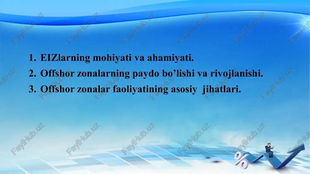 ishlar olib borilmoqda. o‘zbekistonda faoliyat olib borayotgan eizlar o‘zbekiston respublikasi przidentining 2016 yil 26 oktyabrdagi “erkin iqtisodiy zonalar faoliyatini faollashtirish va kengaytirishga doir qo‘shimcha chora-tadbirlar to‘g‘risida”gi pf-4853-son farmoni bilan belgilangan investitsiya shartlariga ko‘ra bir qancha turdagi soliqlardan ozod qilish belgilandi. berilgan soliq imtiyozlaridan foydalanish holatining tahlili shuni ko‘rsatadiki, 2016-2018 yillar davomida umumiy qiymati 289 444,9 mln.so‘mlik soliq imtiѐzlaridan o‘zbekistondagi erkin iqtisodiy zonalar ishtirokichlari foydlanishgan. o‘zbekistonda 2016-2018 yillarda eiz ishtirokchilarining soliq imtiyozlaridan foydalanish holati o‘zbekiston respubliaksi prezidentining «erkin iqtisodiy zonalar va kichik sanoat zonalari faoliyati samaradorligini oshirish borasidagi qo‘shimcha chora-tadbirlar to‘g‘risida» 2017 yil 25 oktyabrdagi pq-3356-son qarorini amalga oshirish chora-tadbirlari to‘g‘risida № 29 16.01.2018 erkin iqtisodiy zonalar va kichik sanoat zonalari faoliyati samaradorligini oshirish borasidagi qo‘shimcha chora-tadbirlar to‘g‘risida № pq-3356 25.10.2017 2017-2019 yillarda «nukus-farm», «zomin-farm», «kosonsoy-farm», «sirdaryo-farm», «boysun-farm», «bo‘stonliq-farm» va «parkent-farm» erkin iqtisodiy zonalari hududida transport, muhandislik-kommunikatsiya hamda ishlab chiqarish infratuzilmalarini jadal rivojlantirish chora-tadbirlari to‘g‘risida № 691 02.09.2017 «vazirlar mahkamasining erkin …