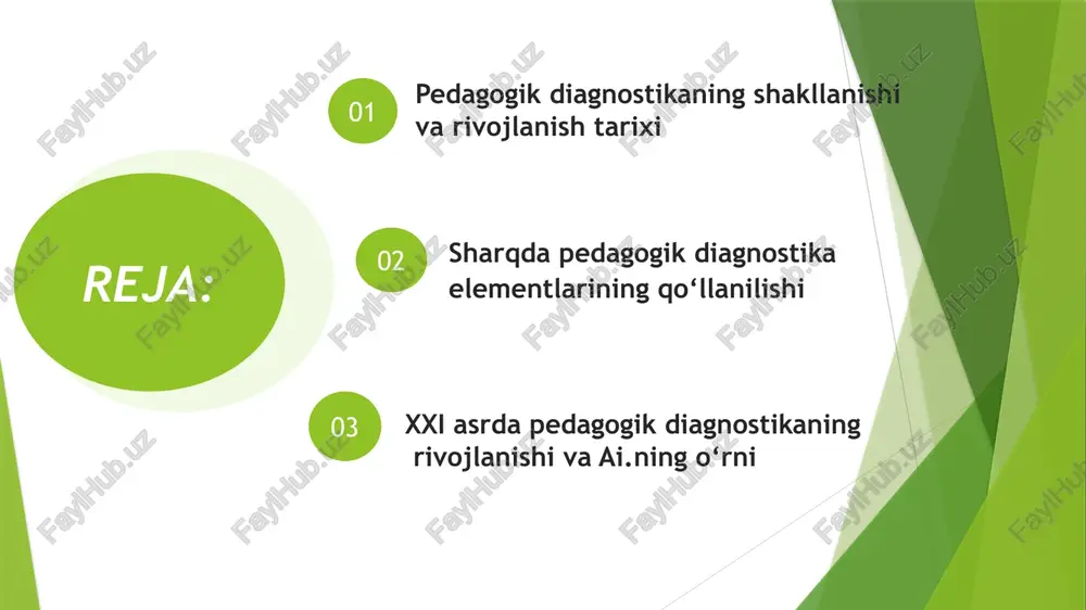 o‘liq bog‘lanmagan”, “oddiy, erkin shaklda” degani. sokrat o‘z davrining eng nufuzli faylasufi bo‘lgan u ta’limda “maiyevtika” deb atalgan yondashuvni qo‘llagan. bu metod shogirdga savollar berish orqali uning ichki bilimlarini “yuzaga chiqarish”, ya’ni anglash, shakllantirishga asoslangan edi. “maiyevtika” (yunoncha “yuzaga chiqarish san’ati”) bu jarayonda sokrat quyidagilarga nazarda tutgan: shogirdning fikrlash darajasini aniqlash, ya’ni u qanday mantiqiy fikrlaydi, nimalarga urg‘u beradi; bilimlar zanjiridagi bo‘shliqlarni aniqlash, noto‘g‘ri tasavvurlarni fosh etish; shogirdning fikr yo‘nalishiga qarab muloqotni moslashtirish, ya’ni har bir talaba uchun individual savollar ketma-ketligini yaratish. bu usul — zamonaviy pedagogik diagnostikaning og‘zaki suhbat, savol-javob va fikrlash kuzatuvi metodlariga monanddir. platon sokratning shogirdi “davlat” asarida ta’limning jamiyatdagi tabaqaviy ehtiyojlarga mos bo‘lishi kerakligini ilgari surgan. u ta’limda shaxsning: aqliy salohiyati (rational) ruhiy quvvati (spirited) shahvoniy ehtiyojlari (appetitive) shular asosida farqlanadigan uch asosiy temperamenti mavjudligini ta’kidlagan. bu esa, diagnostikada bugun “shaxs tiplari” yoki “psixotip”lar orqali qilingan farqlashlarning qadimgi ildizi hisoblanadi. platonning qarashlari bo‘yicha: -har bir shaxs …