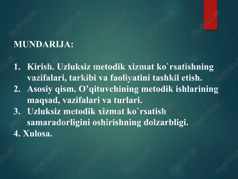 sasalari agentligi tasarrufidagi pedagogik mahorat va xalqaro baholash ilmiy-amaliy markazi. umumiy oʻrta taʼlim maktabida fan metodbirlashma rahbarlari yoʻnalishi boʻyicha oʻquv yili davomida quyidagilarni amalga oshiradi: pedagoglarni yangi metodikalarga oʻrgatish milliy markazlaridagi metodik xizmat koʻrsatish boʻlimi bilan hamkorlikni yoʻlga qoʻyadi; kasbiy seminar-treninglar, mahorat va ochiq darslar tashkil etadi; manzilli metodik xizmat ko‘rsatish ishlarida (“metodik tur”) faol ishtirok etadi; “ustoz-shogird” anʼanasini tizimli tashkil qiladi;ilgʻor ish tajribalarini maktab, tuman (shahar) miqyosida ommalashtirishga tavsiya qiladi; fan yoʻnalishlari boʻyicha tuman (shahar), viloyat va respublika miqyosidagi darslik va metodik qo‘llanmalar yarmarkalarida ishtirok etadi va unga oʻqituvchilarni jalb qiladi; metodbirlashmalararo tajriba almashishni yoʻlga qoʻyadi; oʻqituvchilarining darslarini kuzatadi hamda ularga zaruriy tavsiyalar berib boradi; fanni oʻzlashtirishga qiynalayotgan oʻquvchilar uchun darsdan tashqari mashgʻulotlar tashkil etadi; fan toʻgaraklarini tashkil etadi; ta’lim mezonlarga asoslangan baholash tizimini amaliyotga joriy etilishida ishtirok etadi;oʻquvchilar oʻrtasida ularning qiziqishlari doirasida ijodiy, intellektual tanlov, oʻyin va festivallar tashkil etadi; oʻqituvchilar oʻrtasida kasbiy, metodik tanlov va ijodiy dekadalar …