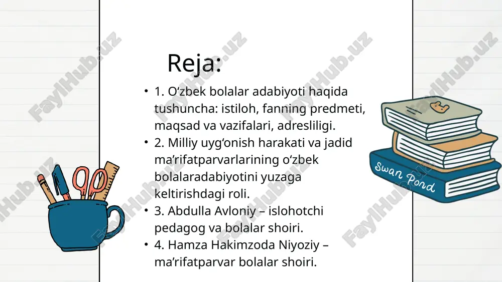 kim nazir, po‘lat mo‘min kabi yozuvchi-shoirlar o‘zbek bolalar she’riyati va nasrini, dramaturgiyasi hamda publitsistikasini shakl va mazmun, badiiylik va obrazlilik jihatdan barqarorlashuviga katta hissa qo‘shdilar. binobarin, o‘zbek bolalar adabiyoti dastavval, hodisa shaklida, so‘ngra bolalar va o‘smirlarga mo‘ljallab, nihoyat, ularga ixtisoslashgan adabiy hodisani ifodalagan holda dunyoga keldi. buning tarixiy-tadrijiy taraqqiyot xususiyatlari, badiiy-uslubiy tamoyillari, ilmiy-nazariy umumlashmasi esa “bolalar adabiyoti” deb nomlangan mustaqil fan tarixida o‘z ifodasini topib kelmoqda. bolalar adabiyoti fanining predmetini bolalar va o‘smirlarga bag‘ishlangan asarlarning badiiy-uslubiy, mavzuviy-g‘oyaviy, janriy, psixologik xususiyatlari, ularga oid ilmiy-nazariy qarashlar, tadqiqotlar umumlashmasi, shuningdek, bolalar ijodkorlari hayoti va ijodini o‘rganish kabilar tashkil qiladi. qolaversa, xalq og‘zaki ijodi, jahon bolalar adabiyotining yuksak namunalarini o`rganish, bolalar kitobxonligi ko‘rinishlari va adresliligini oydinlashtirish fanning asosiy xususiyatlardan hisoblanadi. fanning vazifasi esa talabalarni milliy bolalar adabiyoti namunalari bilan tanishtirish, u dastavval, ijtimoiy voqelik, xalq og‘zaki ijodining boy an’analariga ega milliy o‘zbek adabiyoti va jahon adabiyoti tajribalarini o‘zlashtirish orqali yuzaga kelganini asoslash, nihoyat, bu …