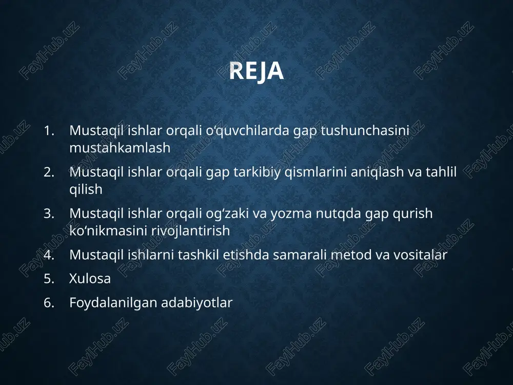 og‘zaki va yozma nutqda gap qurish ko‘nikmasini rivojlantirish mustaqil ishlar o‘quvchilarning og‘zaki va yozma nutqida gap qurish ko‘nikmasini rivojlantirishda muhim rol o‘ynaydi. o‘quvchilar mustaqil tarzda gaplarni to‘g‘ri tuzish, ularni ma’noli va ravon ifodalash uchun mashqlar bajaradilar. shu bilan birga, yozma ishlar — insholar, hikoyalar yozish orqali gaplar tarkibini chuqurroq anglab, o‘z fikrlarini to‘g‘ri yetkazish ko‘nikmalarini shakllantiradilar. mustaqil ishlarda o‘quvchilarga mustaqil so‘zlashuv mashqlari, dialog tuzish, suhbat o‘tkazish ham berilishi mumkin. bu faoliyatlar tilni yanada samarali o‘rganish, mustaqil fikrlashni rivojlantirishga xizmat qiladi. shunday qilib, mustaqil ishlar nafaqat grammatik bilimlarni mustahkamlash, balki nutq madaniyatini oshirishda ham asosiy vosita hisoblanadi. mustaqil ishlarni tashkil etishda samarali metod va vositalar mustaqil ishlarni samarali tashkil etish uchun pedagoglar turli metod va vositalardan foydalanadilar. masalan, yozma va og‘zaki mashqlar, o‘yinlar, dialoglar, gap tuzish vazifalari mustaqil ishlarni qiziqarli va samarali qiladi. texnologiyalar yordamida — interaktiv dasturlar, onlayn testlar, multimediya vositalari mustaqil ish jarayonini boyitadi va o‘quvchilarning faoliyatini oshiradi. shuningdek, …