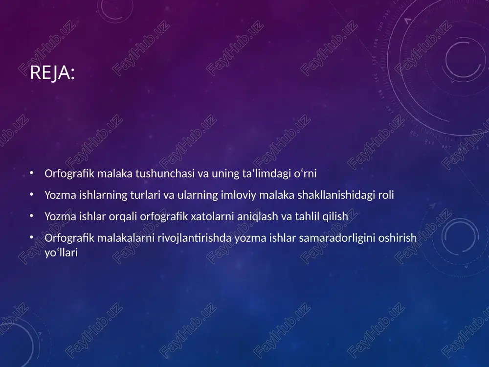 rning imloviy malaka shakllanishidagi roli yozma ishlar – bu o‘quvchining til boyligini, savodxonligini, orfografik va punktuatsion malakasini namoyon etuvchi asosiy vosita hisoblanadi. yozma ishlar turlicha shaklda bo‘lishi mumkin: imlo diktanti, erkin yozuv, matn tuzish, so‘z va gaplar bilan ishlash, qayta yozish, tahrir qilish kabi. har bir tur o‘ziga xos tarzda o‘quvchining orfografik bilimlarini sinovdan o‘tkazadi va mustahkamlab boradi. diktantlar imlo malakasini nazorat qilish va aniqlashtirishda muhim o‘rin tutadi. ular orqali o‘quvchining yozuvdagi e’tibori, tovush-harf bog‘liqligini anglash darajasi va xotirasi rivojlanadi. erkin yozuv esa o‘quvchining mustaqil fikrini bayon etishiga va qoidalarni mustaqil qo‘llashga undaydi. matn asosida topshiriqlar – bu grammatik va leksik birliklarning kontekstda ishlatilishini mustahkamlashga yordam beradi. tahrir qilish va xatolarni tuzatish orqali o‘quvchi o‘z yozuvini tanqidiy ko‘z bilan ko‘ra boshlaydi. bu jarayon orfografik malakani ongli ravishda mustahkamlashga olib keladi. shuningdek, yozma ishlarning muntazamligi, ularning murakkablik darajasining asta-sekin ortib borishi orfografik ko‘nikmalarni chuqurlashtiradi. yozma ishlarning asosiy vazifasi o‘quvchini faol fikrlovchi, …