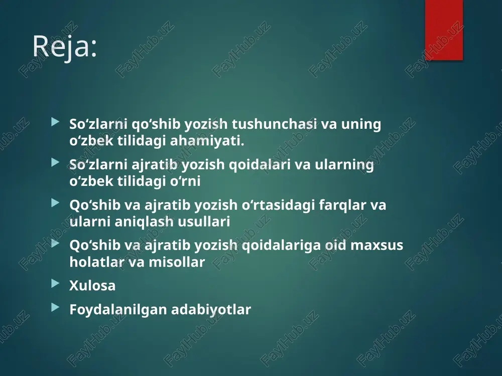 sh deganda, so‘z birikmalarining o‘zaro bog‘langan bo‘lsa-da, har bir so‘z alohida yozilishi tushuniladi. bu usul ko‘pincha ko‘plikdagi so‘z birikmalari, fe’ldan keyingi qo‘shimchalar yoki qisqartmalarda qo‘llaniladi. masalan, “yangi kitob”, “katta uy”, “xalqaro munosabatlar” kabi so‘z birikmalarida so‘zlar alohida yoziladi, chunki ular mustaqil ma’noga ega va o‘zaro grammatik aloqasi mavjud. ajratib yozish, shuningdek, ijobiy ravishda matnning ravonligini ta’minlaydi. o‘zbek tilida ajratib yozish qoidalariga binoan, so‘zlar orasida bo‘shliq bo‘lishi matnni o‘qish va tushunishni osonlashtiradi. ayniqsa, sifat va ot so‘zlari, hamda fe’llar bilan bog‘langan so‘z birikmalari ko‘pincha ajratib yoziladi. ajratib yozish qoidalari o‘zbek tilining grammatika va imlo qoidalari bilan chambarchas bog‘liq bo‘lib, so‘zlarning shakli va ma’nosiga ta’sir qiladi. ajratib yozish orqali matnda har bir so‘zning o‘rni va vazifasi aniq ko‘rsatiladi. qo‘shib va ajratib yozish o‘rtasidagi farqlar va ularni aniqlash usullari o‘zbek tilida so‘zlarni qo‘shib va ajratib yozish o‘rtasidagi farqlarni bilish yozuvda aniqlik va ravonlikni ta’minlashda muhim ahamiyatga ega. qo‘shib yozish va ajratib yozish qoidalari …