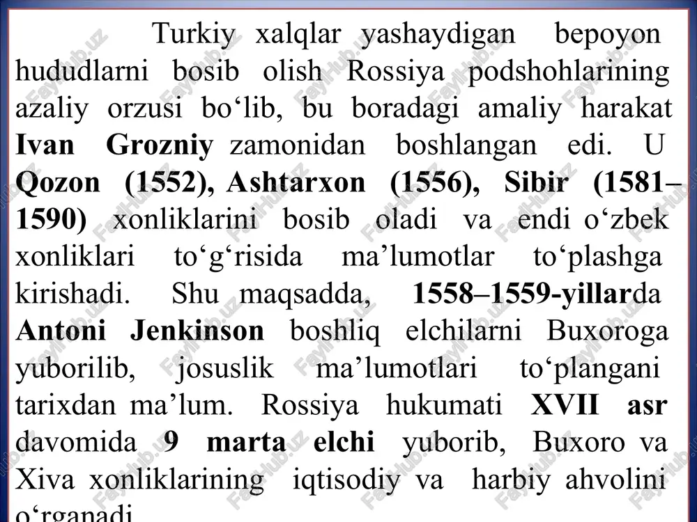 qlar (o'zbeklar, qozoq, uyg'ur, tatar, boshqird, turkman, turk, qashqay, ozarbayjon, no'g'ay, ko'ko'g'uz (gagao'g'uz), qumiq, no'g'ay, oltoyliklar, chuvash, yoqut, qirim tatarlari, turva, qirg'iz, qoraqalpoq, tuvalik, shors, bul­g'or, qorachoy, hakas, qoraim va boshqalar) 150 mln. atrofida. mo'g'ul tillilar (xalxa, buryat, kuntayji) – 1,5 mln. atrofida. nisbat 1:10. shundan ham ushbu buyuk imperiya qaysi inson resurslariga suyanganligini anglash mumkin. akademik boris vladimirtsov 1929 yili “sravnitelnaya grammatika mongolskogo pismennogo yazika i xalxaskogo narechiya” asarida ilmiy asoslangan faktlarga tayanib, chingizxon tilini turk tili, deydi. xulagu xon askarini arab davlatlarida “turon qo'shini”, deb atashgan. mashhur sayyoh marko poloning tasdiqlashicha, pekinning nomini “xonbaliq”qa o'zgartirib, xitoyda hukmronlik qilgan chingizxonning nevarasi qublayxon, turkcha, ya'ni eski o'zbek tilida gapirgan. hozirgi rossiya, xitoy, fors, hind, kavkaz, sharqiy evropa va boshqa hududlardagi chingizxon tiklagan ulkan imperiyada mo'g'ul tili emas, o'zbek (turkiy) tili hukmron edi. chingizxon avlodi o'zbekxon esa o'zbek elining ajdodi. uning imperiyasi hozirgi rossiyaning deyarli barcha erlarini qamrab olgan edi. asrlar …
