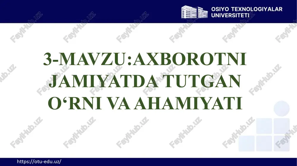 rror va qo’poruvchilik harakatlarini ma’naviy va axloqiy jihatdan oqlashga intilishadi, bunda o’zlarini “ozodlik kurashchilari”, “partizanlar”, “qarshilik ko’rsatuvchilar” deb atagan holda tinchlik tarafdori qilib ko’rsatishga va ular bilan kurashda hukumat tinch yo’l bilan harakat qilish lozimligini asoslashga intilish keng tarqalgan. ular o’z saytlarida hukumat tarafidan qo’llanilayotgan usullarning “vahshiyligini” yoritishga ham alohida e’tibor beradilar 3.2.axborotlashgan jamiyat tushunchasi mohiyati. bunday saytlar, bir tomondan, terrorchilik tashkilotining faol a’zolariga, ikkinchi tomondan, terrorchilarning asl maqsad muddaolarini bilmaydigan, ularni “kurashchilar”, “oppozitsiya” va shu kabi ijobiy maqom hamda sifatda qabul qilishga o’rgangan odamlarga mo’ljallangan bo’ladi. ulardan jamiyatda tegishli ijtimoiy fikrni shakllantirish va qarma-qarshi (dushman) tomonga psixologik ta’sir ko’rsatish, qo’rquv, vahima tarqatish orqali ichki ikkilanishni keltirib chiqarishdek maqsadlar ko’zlanadi. yurtboshimiz ta’kidlaganlaridek “tobora kuchayib borayotgan bunday xatarlarga qarshi doimo sergak, ogoh va hushyor bo’lib yashashimiz zarur. bunday tahdidlarga qarshi har tomonlama chuqur o’ylangan, puxta ilmiy asosda tashkil etilgan, muntazam va uzluksiz ravishda olib boriladigan ma’naviy tarbiya bilan javob berish mumkin”. …