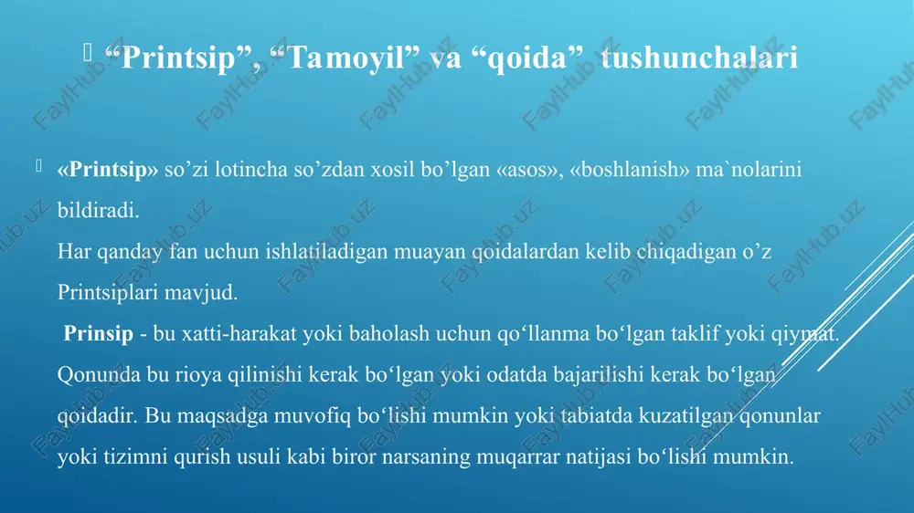 xx asrda tabiat va inson haqidagi fanlarning rivojlanishi tarbiyaning tabiat bilan uyg’unligi tamoyilini ancha boyitdi. bunda rus olimi v.i.vernadskiy tomonidan noosfera haqidagi ta’limotning yaratilishi ham muhim rol oynadi. noosfera – rivojlanishning shunday bosqichini aks etadigan tushunchaki, u bosqichda insonning ongli faoliyati global muammolarning paydo bo’lishi va hal etilishiga ta’sir qiladi. tarbiyaning tabiat bilan uyg’unligi tamoyili tabiiy va ijtimoiy jarayonlarning o’zaro aloqasini ilmiy tushunishga, inson va tabiat taraqqiyoti rivojlanishning umumiy qonunlari bilan mos kelishiga, insonning yoshi va jinsini hisobga olgan holda tarbiyalashga, shuningdek uni o’z rivojlanishiga o’zini javobgar etib tarbiyalashga va noosferaning kelajakdagi taraqqiyotini shakllantirish uchun mas’ul ekanligini ko’zda tutadi. o’zini borliqning bir bo’lagi deb sezishini; roy berayotgan planetar jarayonlarni va undagi mavjud global muammolarni tushunishini; o’zida noosfera uchun mas’uliyatni sezishini; o’zini noosferani yaratgan sub’ekt sifatida bilishini hamda tabiat, planeta va biosferaga nisbatan ijobiy munosabatni shakllantirilishi kerakligini ko’zda tutadi. tarbiyaning tabiat bilan uyg’unligi tamoyiliga ko’ra inson: tarbiyaning madaniyatga muvofiqlik tamoyili tarbiyaning …