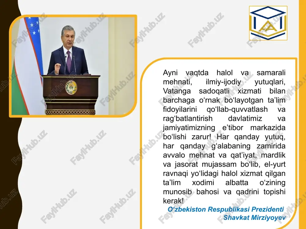 r nazariyasi " - fredrik uinslou teylor nazariyasi taylorning nazariyasi, tizimli ishlash va ish faoliyatlarini optimallashtirish muammosiga ilmiy yondashuvni keltirib chiqdi va korxonalar, fabrikalar va boshqa tashkilotlar uchun yangi usullar va tizimlar yaratishda katta rola ega bo'ldi. " gentle nudging nazariyasi" - gentle nudging nazariyasi bu nazariya xodimlarga o'zgarishlar va yangilanishlar yo'qotilmay, ularni ehtiyot va shaffoflik bilan rag'batlantirishni maqsad qiladi. gentle nudging, xodimlarni qattiq qarshi chiqishlar hissiyotidan ozod qiladi va ularni o'zgarishlarni qabul qilishga, amalga oshirishga va motivatsiyalarini oshirishga ko'maklashadi. 4 iii. maqsad pedagog, psixolog va kutubxona va texnik xodimlarini rag‘batlantirish orqali ularni o‘z ishiga bo‘lgan mas’uliyatini, tashkilotiga bo‘lgan munosabatini tubdan ijobiy tarafga o‘zgartirish. pedagog xodimlarni halollik va mas’uliyat bilan bajargan ishlari va erishgan yutuqlari uchun ochiq, oshkora, shaffof va adolatli tarzda rag‘batlantirish pedagog xodimlarning rag‘batlantirish jarayonida ularda o‘zaro sog‘lom raqobat tuyg‘ularini uyg‘otish. rag‘batlantirilishga har qanday xodim munosib ekanligini ularga ko‘rsata bilish. o‘rnak ko‘rsatgan pedagog, psixolog va kutubxona va texnik …