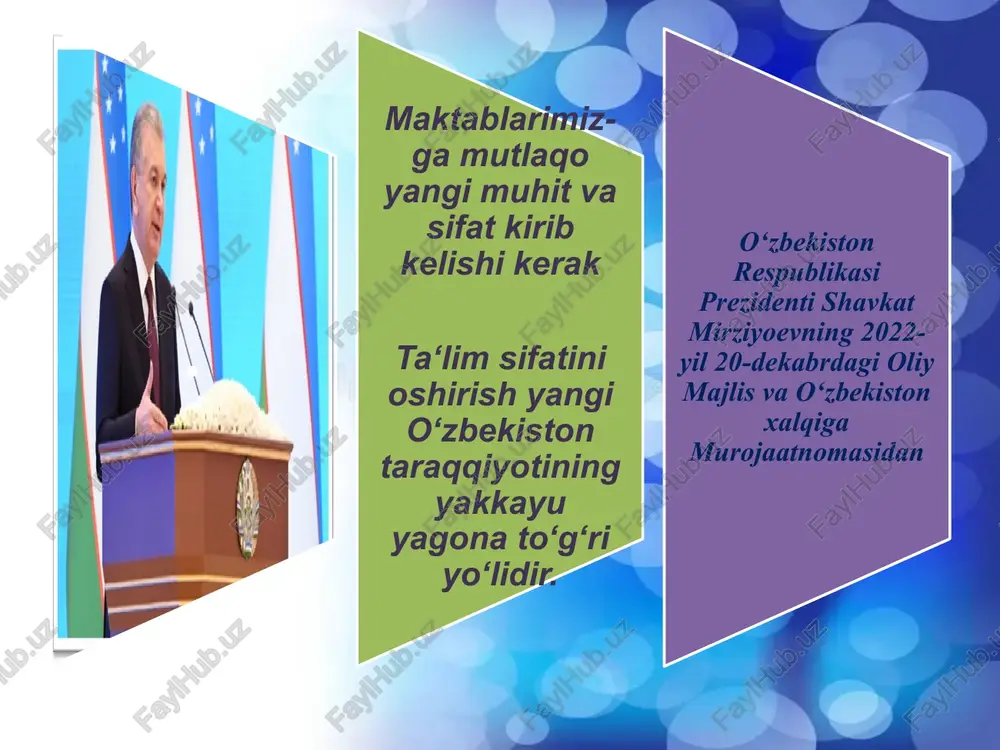 ik kengash nostandart formatda o‘tkazilsa o‘qituvchilar faol ishtirokchiga aylanadi,o‘qituvchilar o‘z kasblarini yaxshi ko‘radilar va ular uchun ularning mehnati natijalari baholanishi va e’tirof etilishi (omma oldida!) muhimdir.asosiysi samarali va shaffof mexanizmni yaratish. mahalliy adabiyotlar: o‘zbekiston respublikasi xalq ta’limi vazirining 2016-yil 30-may 6-mh-son buyrug‘i bilan tasdiqlangan “umumiy o’rta ta’lim muassasasining pedagogik kengashi to‘g‘risidagi namunaviy nizom”.o‘zbekiston respublikasi adliya vazirligi tomonidan 2016- yil 9-iyunda ro‘yxatdan o‘tkazilgan,ro‘yxat raqami 2799) x.a.muxitdinov, a.a.sobirov. boshqaruv nazariyasi.-toshkent-2012 http/geografiya.uz/pedagogik-texnologiya/10598-noan’anaviy darslar-qanday-tashkil etiladi.html menejerlik kursida o’tilgan trening darslar maruza matnlari va internet ma’lumotlari horijiy adabiyotlar: https://lyceefrancais.am/en/pedagogicalcouncil.aspx www.yaklass.ru pedsovet, kotoriy upravlyaet i vdoxnovlyaet. n.v.kravtsova infourok pedsovet.su pedsovety.html internet ma’lumotlari 2.mavzuga oid adabiyotlar tahlili mavzuga oid mahalliy va horijiy adabiyotlarni va menejerlik o’quv kursida o’tilgan darslarni o’rganib, tahlil qilib , taqqoslab kelajakdagi lider rahbar o’tkazadigan noan’anaviy pedagogik kengashlarni yaratish uchun ma’lumot oldim . bu adabiyotlarda pedagogik kengahni qanday tashkil qilish,o‘tkazish formatlari,qanday qilib samaradorlikni oshrish va shaffoflikni ta’minlash bo’yicha kreativ fikrlar va yo’nalishlarni o’rgandim. 3.maqsad …