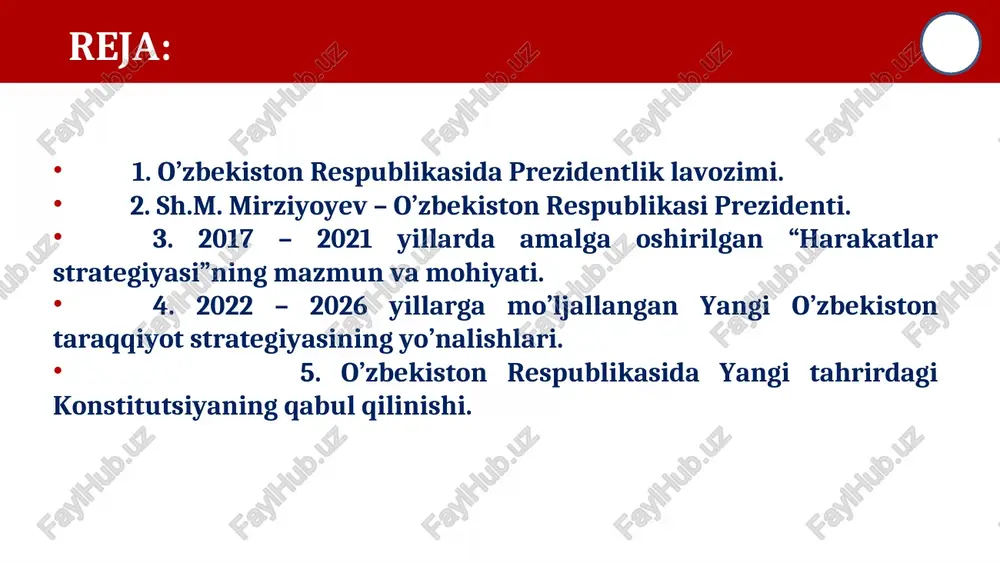 millati – o‘zbek. oliy ma’lumotli, 1981-yili toshkent irrigatsiya va qishloq xo‘jaligini mexanizatsiyalash muhandislari institutini tugatgan. muhandis-mexanik mutaxassisligiga ega. texnika fanlari nomzodi, dotsent. mehnat faoliyatini 1981-yilda toshkent irrigatsiya va qishloq xo‘jaligini mexanizatsiyalash muhandislari institutida boshlab, kichik ilmiy xodim, katta o‘qituvchi, dotsent, o‘quv ishlari bo‘yicha prorektor lavozimlarida ishladi. 1990-yili respublika oliy soveti deputatligiga saylanib, ayni vaqtda mandat komissiyasining raisi sifatida ham faoliyat ko‘rsatdi. 1992-yilda toshkent shahrining mirzo ulug‘bek tumani hokimi lavozimiga tayinlandi. 1996-2001-yillarda jizzax viloyati hokimi, 2001-2003-yillar mobaynida samarqand viloyati hokimi lavozimlarida ishlab, mazkur tuman va viloyatlarni ijtimoiy-iqtisodiy jihatdan rivojlantirishga katta hissa qo‘shdi. ijro hokimiyatidagi faoliyati bilan bir paytda 1995-2003-yillarda o‘zbekiston respublikasi oliy majlisining deputati sifatida ham faoliyat olib bordi. sh.m.mirziyoyev 2003-yilda o‘zbekiston respublikasining bosh vaziri etib tasdiqlandi va ushbu lavozimga yana uch marta – 2005, 2010, 2015-yillarda oliy majlis palatalari tomonidan qayta tasdiqlandi. 2016-yil 8-sentabr kuni o‘zbekiston respublikasi oliy majlisi qonunchilik palatasi va senatining qo‘shma majlisida parlament palatalarining qo‘shma qaroriga muvofiq …