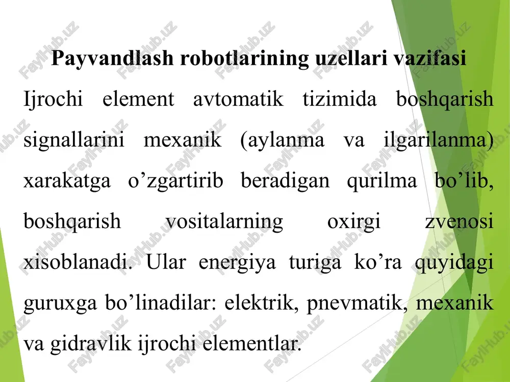 ssa okkimini masofadan turib boshqarishga xizmat qiladi. ular ikki xil bo’ladi; suriluvchi elektromagnitli klapan: elektromagnitli sirpanuvchi mufta. elektromagnitli ijrochi elementlar elektr yuritgichlarga karaganda ancha arzon, ishlashi ishonchli va ishga tushish tezligi yuqoridir. ushbu elektromagnit mufta ishchi mexanizmini ishga tushirish, tuxtatish va tezligini o’zgartirish uchun xizmat qiladi. muftaning etakchi vali 1 da elektromagnit maydoni xosil qiladigan uram 2 o’rnatilgan. uramga xalka 3 va chetka 4 orqali kuchlanish beriladi. xalka etakchi valga mexanik boglangan va u bilan birga aylanadi. muftaning etaklanadigan tomoni - yakor 5 ishchi mexanizm uki 6 ga pona 7 yordamida mexanik ulangan. shponka uni fakat aylanib ketishdan saqlaydi. elektromagnit uram 2 dan tok utganda magnit maydon kuchi prujina 8 elastik kuchini engib yakor muftaning etakchi yarim pallasiga kelib yopishadi. prokladka 9 uni sirpanishdan saklab ushab qoladi va texnologik mashina uki 6 yetakchi yuk bilan birga aylanadi. o’ram 2 dan utadigan tok mikdorini o’zgartirish bilan yakor va friksion prokladka orasidagi …
