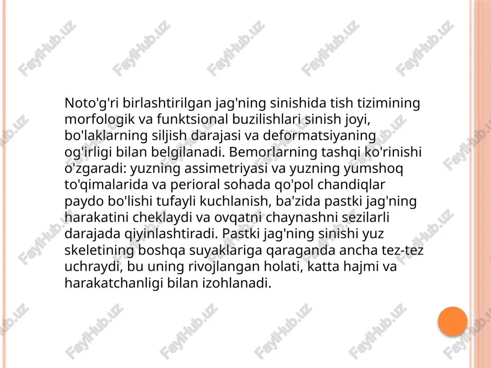 to'g'ri yopilmaydi.yon tishlarning do'moqlari orasidagi bu munosabat ovqatni maydalash va chaynash jarayonini murakkablashtiradi. bunday hollarda yuqori va pastki jag'lar tishlari orasidagi okklyuzion aloqalar lateral sohalarda ikki qatorli tishli gingival plastinka yasash orqali tiklanadi. dublikatlangan tishlar bilan protezdan foydalanishning klinik holati a - qolgan tishlar uchun qattiq quyma shina qilingan b - protezlar turi in - tish protezi og'iz bo'shlig'iga o'rnatilishi mikrostomiya - og'iz bo'shlig'ining torayishi bo'lib, bunda shu sohaning shikastlanishi, xavfli o'smalar operatsiyalardan keyin, yuzning kuyishidan keyin, shuningdek tizimli skleroderma va sil kasalligida paydo bo'ladi. mikrostoma (og'iz bo'shlig'ining torayishi) turli xavfli o'sma tufayli yuqori jag' alveolyar o'siqni rezektsiya qilishdan keyin sodir bo'ldi. bemorda deformatsiyalar tufayli og'zini ochishda qiynaladi. bemorga yuqori jag' uchun qisman olinadigan plastinka protezi o'rnatilishi lozim bo'ladi.og'iz bo'shlig'i shilliq qavatining holati normallashgandan keyin protezlash mumkin bo'ladi. og'iz bo'shlig'ini o'rab turgan yumshoq to'qimalarning chandiqlari ularning elastikligini pasaytiradi, og'izning ochilishiga to'sqinlik qiladi va og'iz bo'shlig'ini kamaytiradi. uzoq muddatli keloid chandiqlar …