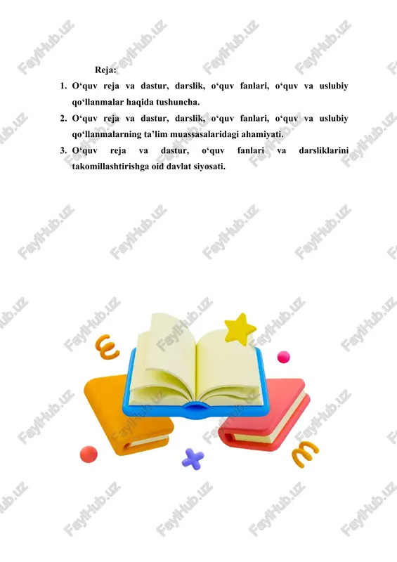 m tizimidagi har bir oʻquv fanining mazmuni va oʻtilish tartibini, oʻquvchilar tomonidan oʻzlashtirilishi lozim boʻlgan bilim hamda koʻnikmalar hajmini belgilab beradigan rasmiy pedagogik hujjat. oʻzbekistonda oʻquv dasturi tegishli vazirliklar qoshidagi ilmiy metodik kengashlar tomonidan tasdiqlanadi. har bir oʻquv dasturi uqtirish xati, oʻquv fani mazmunining qisqa bayoni, oʻquvchilarning bilim va koʻnikmalariga qoʻyiladigan talablar singari 3 qismdan iborat. oʻquv fanining maqsad va vazifalarini belgilab berish oʻquv dasturining muhim belgisidir. chunki ayni shu narsa yaratiladigan oʻquv darsligi muallifiga muayyan nuqtai nazarni tanlash, oʻqituvchiga esa pedagogik moʻljalni toʻgʻri belgilash imkonini beradi. taʼlim amaliyotida oʻquv dasturi yaratishning konsentrik (markazlashgan) hamda tizimli usullari bor. konsentrik yoʻl bilan tuzilgan oʻquv dasturida taʼlimning mazmuni yoki oʻquv materiallari oʻqitishning keyingi bosqichida yuksakroq darajada takrorlanishi koʻzda tutiladi. boshlangʻich sinflarda oʻtiladigan oʻquv fanlari boʻyicha oʻquv dasturilari shu usudda tuziladi. tizimli usuddagi oʻquv dasturilarida oʻquv materiallari fan mantigʻiga muvofiq soddadan murakkabga qarab ketmaket joylashtiriladi. maktabning boshlangʻich sinfdan keyingi bosqichlarida qoʻllaniladigan bu usudda …