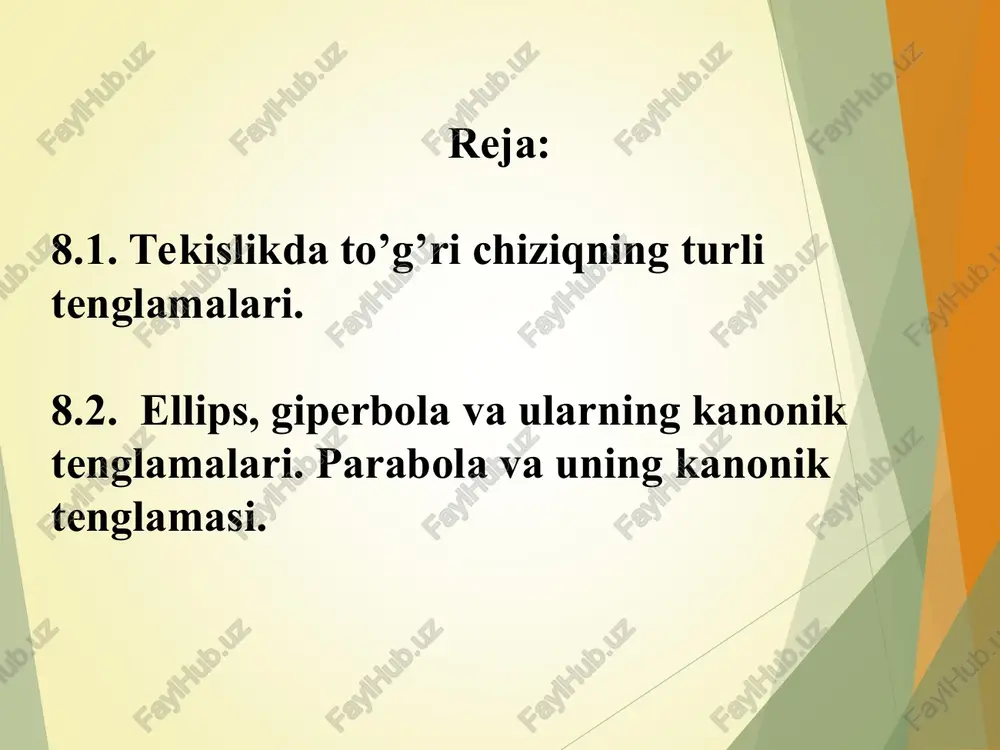 uning savdosi qandayligini topish uchun, avval, gorizontal o’qi bo’yicha 2002 topish, "savdo" chizig’i va bu holatda £ 120,000 bo’lgan vertika l o’qi bo’ylab harakat qilish kerak. ularning qiymat lar ini oson ko’rish uchun, ushbu grafiklar ko’pincha, jadval sifatida beriladi. 1202 d qp    12021012020100 d q    1202451202030 d q  8 .1 - rasm. 8 .2 - rasm. matematik funksiyalar ma’lumki “dekart koordinatalar”da tasvirlanadi. yuqoridagi rasmda x o’zgaruvchi gorizontal o’q bo’iycha, y vertikal o’q boyicha o’lchanadi. x va y lar musbat va manfiy yonalishlarda o’lchanadilar. shu bilan birga, dekart o’qlari - ∞ dan + ∞ gacha o’zgaradi. (yani minus cheksizdan plus cheksizgacha) grafikdagi i x tiyoriy nuqta ikkita “koordinataga” ega, x va y o’qlari bo’iycha. misol, a nuqtaning koordinatalarini topish uchun x o’qi bo’yicha 20 birlik yurib vertical chiziq o’tkazamiz va y o’qi boyicha 17 birlik yurib gorizontal chiziq o’tkazamiz. k oordinatalari (20, 17) nuqtani …