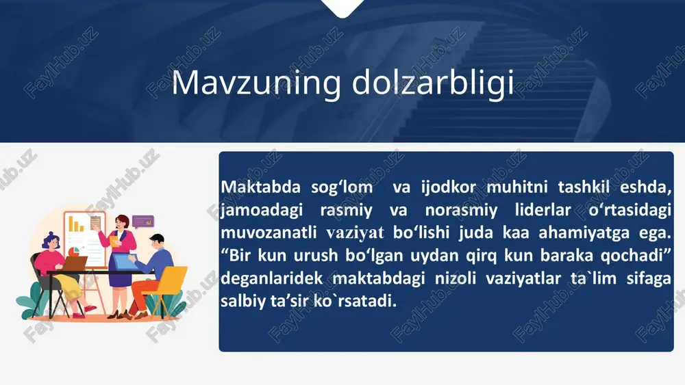 radiki, barcha obro‘li tashkilotlarda korporativ psixolog shtat joriy qilingan. shuningdek tashkilot va korxonalarga autsorsing asosida xizmat ko‘rsatuvchi psixologlar jamoalari ham mavjud. qiyosiy tahlil t/r qiyosiy tahlil amaldagi holat (o‘zbekistonda) amaldagi holat (xorijda) taklif 1 maktabda kadrlar boyicha menejer faqat hujjatlar bilan ishlaydi, xodimlar ishini baholash ko`nikmasiga ega emas tashkilotda hr menejer xodimlarni saralaydi, baholaydi, malakasini oshiradi, o’qitadi. (hr-eych ar deb o‘qiladi) maktabda kadrlar bo`yciaha menejerlarni maxsus tayyorgarlik kursida o`qitish, faqat oliy ma`lumotli bo`lishini talab qilish ‘’’ maktab amaliyotchi psixologi xodimlar bilan ishlashish ko`nikmasiga ega emas korporativ psixolog aynan xodimlar bilan ishlaydi. autsorsing asosida ishlovchi tashkilotlar ham mavjud (germaniya) jamoada xodimlar psixologiyasi, kayfiyatini ham o`rganib borishni joriy qilish 3 maktablarimizdagi “ustoz- shogirt “ a’nanasi faoliyati qozog’istonda o‘qituvchi yosh pedagogga ustozlik qilsa,buning uchun taxminan 17 ming tenge ($40) ustama ham oladi va bunda o‘qituvchi tayyorlashi kerak bo‘lgan hujjatlar ro‘yxatiga yosh hamkasbi bilan birgalikdagi faoliyati yuzasidan tayyorlaydigan bitta metodik hujjat ham qo‘shiladi. o‘zimizda …