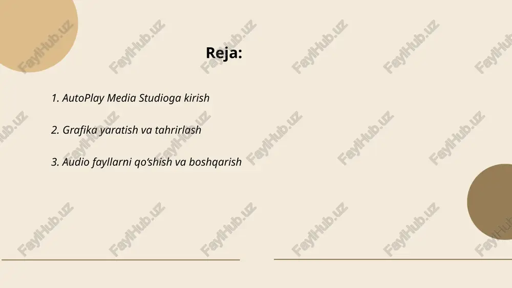 v, mp3 va aac formatlaridan foydalaniladi. qo‘shishda audio faylning sifatini saqlash muhim, ayniqsa professional darajada ishlatilganda. audio fayllarni boshqarish uchun odacity, garageband va adobe audition kabi dasturlar keng qo‘llaniladi. fayllarni birlashtirish, kesish va effektlar qo‘shish imkoniyatlari mavjud. fayl hajmi va uzatish tezligi audio sifati va muhitga qarab farq qiladi. misol uchun, mp3 formatida o‘rtacha 128 kbps bit tezligi tavsiya etiladi, bu sifat va fayl hajmi balansini saqlaydi. audio fayllarni boshqarish, tahrirlash va saqlash sizning diqqat-e’tiboringizni va texnik ko‘nikmalaringizni talab etadi. ... t.me/slaydai_bot video fayllarni qo‘shish va boshqarish uchun turli dasturlar mavjud. windows operatsion tizimida windows movie maker, mac uchun imovie dasturlari keng qo‘llaniladi. video tahrirlash dasturlarida foydalanuvchilar videolarni qo‘shish, kesish, qo‘shish va maxsus effektlar qo‘shish imkoniyatiga ega. masalan, adobe premiere pro va final cut pro xalqaro miqyosda professional tahrirlashda mashhur. boshqa dasturlar, masalan, davinci resolve, ko‘p qatlamli tahrirlash va rang korreksiyasini taklif qiladi. oddiy foydalanuvchilar uchun esa filmora yoki movavi …