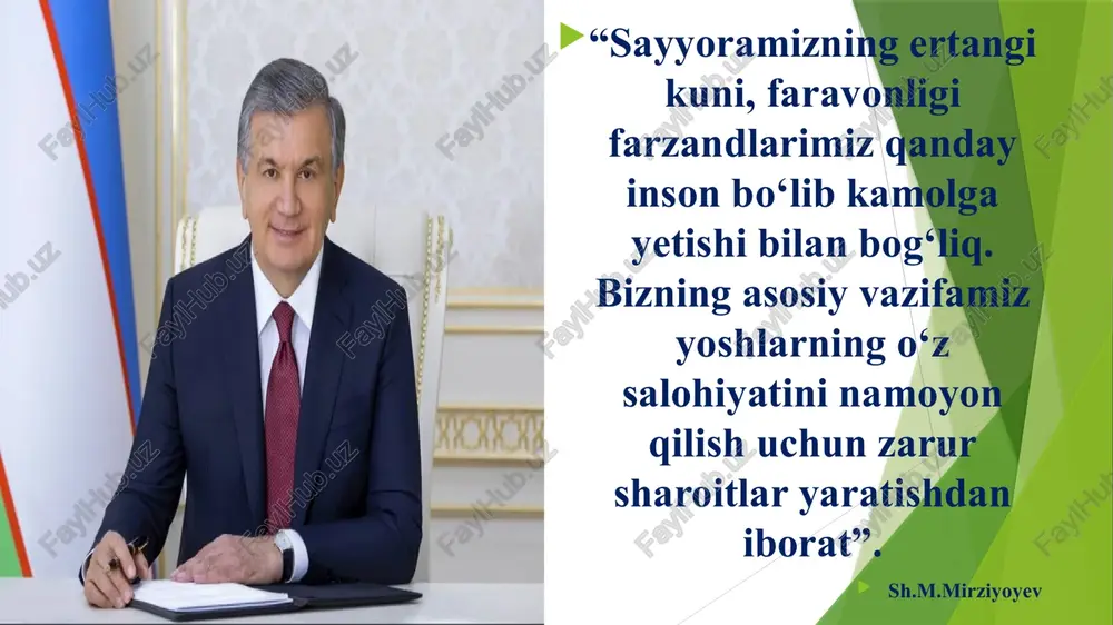 .org/wiki/xitoyda_ta’lim_tizimi https://lex.uz/uz 3.maqsad 6 maqsadli va manzilli yondashuv asosida o‘smirlar orasidagi “akseleratsiya” jarayoni bilan bog‘liq ruhiy zo‘riqishlarni bartaraf etish. o‘qituvchi-o‘smir, ota-ona-o‘smir, o‘smir-o‘smir munosabatlaridagi “persepsiya”, “interaksiya”, “empatiya”, “identifikatsiya” kabi holatlarni yashilash orqali sog‘lom ijtimoiy muhitni ta’minlash. ota-ona , maktab va mahalla” hamkorligida ota-onalar” institutini yanada rivojlantirish. darslardan keyin qo‘shimcha fan va sport to‘araklarini tashkil qilish orqali ulardagi qo‘ shimcha imkoniyatlarini namoyon ettirish. maktab mikrohududida joylashgan ishlab chiqarish korxonalari bilan hamkorlikda o‘quvchilarni kasb hunarga yo‘naltirish. 4. vazifa noan’anaviy ota onalar yig‘ilishlarini tashkil etish fan va sport to‘araklariga e’tiborni kuchaytirish muntazam psixologik treninglarni o‘tkazib turish jadallashuv jarayoniga ta’sir etuvchi makro va mikro omillarni aniqlash ishlab chiqarish korxonalari bilan xamkorlik qilish 5.muammo yuzasidan xorijiy tajribalarni o‘rganilganligi 8 amerika aqshda o‘smir bilan ishlashda shaxs nimagaki erishsa, qanday maqomni egallasa, bunga faqat o‘z aqli va iste‘dodi bilangina yetishadi, kimgadir va nimagadir orqa qilish emas, balki o‘z kushiga tayanish o‘smirlarga “amerika orzusi”ga ishonsh kabi fazilatlar yetakshilik qiladi. …