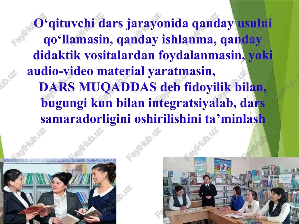 iqyosida ommalashtiriladi 6 ish tajribasini ommalashtirishda asosan nimalarga e’tibor berish kerak : ommalashtirish tartibini yaxshi bilib olishi lozim o‘zlari bu masalani to‘la tushunib olishlari; o‘rganish va umumlashtirish ishlarini tizimli, to‘g'ri uyushtirishi; ommalashtiriladigan ilg'or tajribani, materialni nazariy jihatdan anglashi; o‘rganish va umumlashtirish ishlarini tizimli, to‘g'ri uyushtirishi; ilg'or tajriba o‘qituvchining o‘z pedagogik faoliyatiga ijodkor va novatorlarcha yondashib, o‘quvchilarga ta'lim-tarbiya berishning yangi yo‘llarini izlab topishdir. har qanday tajribani ham ommalashtirishga tavsiya etib bo‘lmaydi. ilg'or ish tajribalarni o‘rganish va ommalashtirish murakkab jarayon hisoblanib, maqsadi yosh avlodga ta'lim-tarbiya berishda ilmiy asoslangan, pedagogik amaliyotda sinalgan g'oyalarni ta'lim-tarbiya jarayoniga tatbiq etishdir. ilg'or tajribalarni ommalashtirish natijasida o‘qituvchilarning kasb mahoratlari takomillashtiriladi ish tajribasin ommalashtirishda maktabdagi muammolar: maktabdagi o‘qituvchilarni ish tajribasini ommalashtirishga qiziqmasligi ish tajribasin ommalashtirgan pedagoglarga nisbatan imtiyozning kamligi maktabga yangidan kelgan yosh mutaxassislar o‘zining bilim darajasi yoqari bo‘lgan bilan, tajriba yoqligi va metodlardan foydalanish ko‘nlikmalari bilmaslik zarurligi 2-bosqich: ilg'or tajribalarni o'rganish 3-bosqich: ilg'or tajribalarni umumlashtirish 4-bosqich: ilg'or tajribalarni …