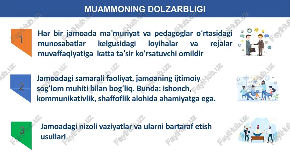4 maktab ma’muriyati va jamoaning ahil bo‘lishi negizida umumiy maqsad sari intilish hamda sog‘lom raqobatni shakllantirish maktab ma’muriyati sog‘lom muhit vositasi sifatida jamoaning intellektual salohiyatini namoyon etishga imkoniyat va sharoit yaratish jamoa o‘rtasida yangi g‘oya, yangi texnologiyalarni joriy etish va uni takomillashtirish vazifalar 5 professor kristin porat turli mamlakatlardagi 20 mingdan ziyod xodimlar o‘rtasida so‘rovnoma o‘tkazdi. ma'lum bo‘lishicha, xodimlar rahbariyat tomondan ko‘rsatilgan hurmat tufayli o‘zlarini jismoniy jihatdan yaxshiroq his qilishgan (56 foiz), o‘z ishlaridan ko‘proq qoniqish hosil qilishgan (89 foiz), diqqatni yaxshiroq jamlab, ustuvor vazifalarni belgilab olishgan (92 foiz), o‘z mohiyatlarini ko‘proq anglab yetishgan (26 foiz) va intensivroq mehnat qilishgan (55 foiz). hurmat bilan munosabatda bo‘lish xodimlarga yetakchilikning boshqa xususiyatlaridan ko‘ra kuchliroq ta’sir qiladi: xizmatlarni tan olish va qadrlashni bilish, ilhom baxsh etish va o‘z orqasidan ergashtirish va boshqa xislatlar nazarda tutiladi. u hatto tajriba orttirish, karyeradagi o‘sish va rivojlanish imkoniyatlaridan-da muhimdir. tadqiqotlarning ko‘rsatishicha, xodimlar o‘z rahbarlarining ularga nisbatan hurmatini …