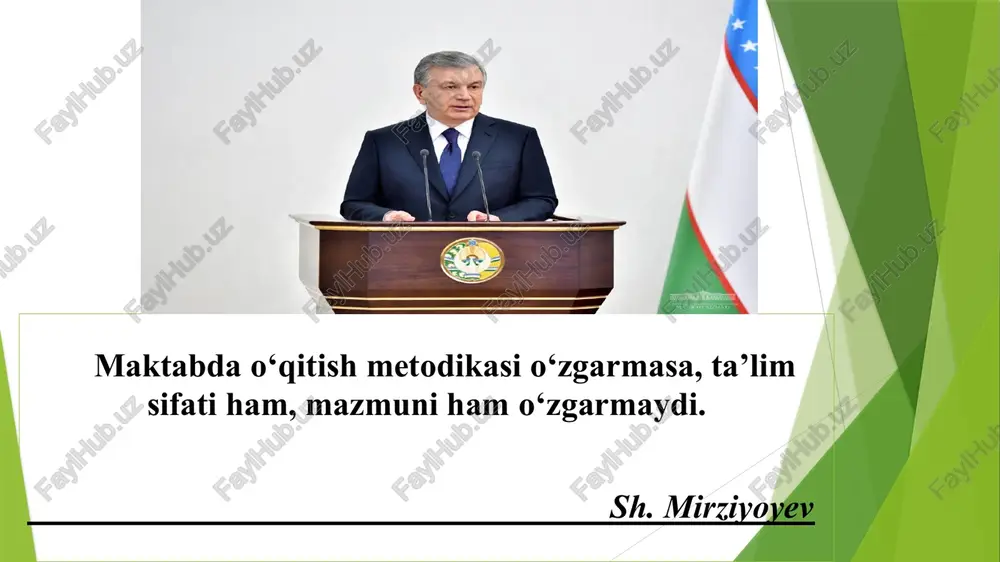 qiy hujjatlari va boshqa ma'lumotlar mavjud. veb-sayt manzili: https://edu.uz/ "o'zbekiston pedaqogika universiteti" rasmiy veb-sayti: bu saytda ta'lim sohasidagi so'nggi yangiliklar, tadqiqotlar, ilmiy maqolalar va boshqa ma'lumotlar aniqlanadi. veb-sayt manzili: https://www.pedagogical.uz/ "o'zbekiston milliy kutubxonasi" rasmiy veb-sayti: bu saytda ta'lim sohasida ko'p ma'lumotlar, ilmiy asarlar, tadqiqotlar va boshqa qiziqarli materiallar mavjud. veb-sayt manzili: https://natlib.uz/ "o'zbekiston respublikasi oliy majlisi" rasmiy veb-sayti: bu saytda ta'lim sohasida qabul qilingan qonunlar, farmonlar, buyruqlar va boshqa huquqiy hujjatlar tarqalgan. veb-sayt manzili: https://www.parliament.gov.uz/ o'zbekiston respublikasining qonun hujjatlari, qarorlar, farmoyishlar, nizomlar, shuningdek, xalq deputatlari majlislari tomonidan qabul qilingan boshqa hujjatlarga erishish imkoniyatini taqdim etadi. https://lex.uz/ internet dasturidan foydalanilgan qo’llanmalar t/r singapur tajribasida tadbirlar 1. ularda ilmiy kurslar,smenarlar , vebinarlar va mentorlik dasturlarini ommaviy holda o’tkazish orqali pedagoglarning kasbiy mahoratlarini yangilab turishgan.singapurda pedagoglarni kasbiy rivojlantirishda hukumatning tahliliy rivojlantirishi ko’proq amalga oshiriladi. singapur tajribasidan va kerakli adabiyotlardan foydalanib, shunday xulosaga keldimki.bizning hududimizda pedagoglarni kasbiy rivojlantirishda ko‘proq etiborni pedagoglarni saviyasini oshirish maqsadida …