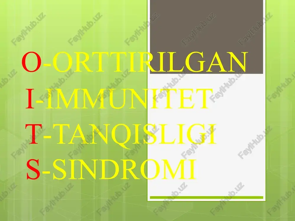 rda odam organizmi har qanday mikrobga bardosh berish xususiyatini yoʻqotadi. jumladan, nafas, meʼda ichaklarida doimo mavjud boʻlgan va kasallik qoʻzgʻata ol-maydigan mikroblar ham faollashib, turli xastaliklarni keltirib chiqarishi mumkin. ularning namoyon boʻlishi organizmda yuzaga kelgan oits holati bilan bogʻliq boʻlgani uchun, ushbu guruhga kiruvchi kasalliklar jamlangan holda oits bilan bogʻliq infeksiyalar deb ataladi. bular bakterial infeksiyalar , zamburugʻli kasalliklar , viruslar qoʻzgʻatadigan kasalliklar , kaposhi sarkomasi va h.k. kasallik virusi infeksiya yuqqan odamning qonida boʻladi. shuning uchun oitv , asosan, uch xil yoʻl bilan yuqadi: -qon orqali, -buzuqlik yo’llari bilan -infeksiya yuqqan onadan homilasiga vertikal yoʻl bilan oʻtadi. oits bilan ogʻriganlarning koʻpchiligini narkomanlar (giyoxvandlar), fohishalar shu kabilar tashkil etadi. oits organizmga -buzuqlik yo’llari , parenteral muolajalar (nosteril igna, shprits va boshqa tibbiy anjomlar ishlatilganda), inifitsirlangan qon va uning oʻrnini bosuvchi dorilarni qoʻllash, aʼzo va toʻqimalarni koʻchirib oʻtkazish (transplantatsiya) vaqtida, shuningdek, virusni yuktirib olgan onadan homilaga homiladorlik davrida, tugʻish jarayonida va …