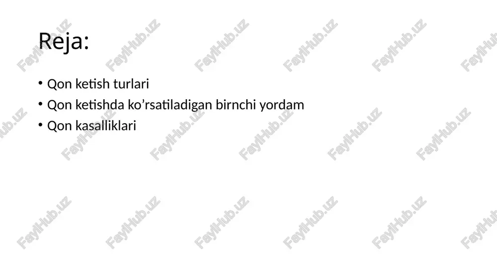 g tashqi, ichki va yashirin klinik turlari farqlanadi. -tashqi qon tomir devorining jarohati tufayli ketayotgan qon tashqariga oqadi. -ichki qon ketish nisbatan murakkab, ketayotgan qon biron bir a’zo qobiqlarida to`plangan tarzda yoki qorin va ko`krak qafasi bo`shliqlariga ketishi mumkin. 3. o`tkir yoki surunkali qon ketish. inson hayotidagi eng havfli qon ketishi o`tkir qon ketishidir. qisqa vaqt ichida yo`qotilgan katta miqdordagi qon yetishmovchiligiga inson organizmi tez moslasha olmaydi, natijada o`lim hollari ko`p uchraydi. surunkali qon ketishda esa kamqonlik sekinlik bilan rivijlanadi, natijada inson organizmi bu yangi holatga asta-sekin moslasha boradi. e'tiboringiz uchun rahmat! image1.png image2.png image3.png image4.png image5.png image6.png image7.png image8.png image9.png image10.png image11.png image12.png image13.png image14.png image15.png image16.png image17.png image18.png image19.png image20.png image21.png image22.png image23.jpeg