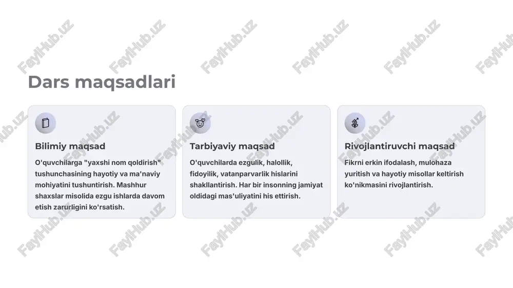 lmas she'rlari va asarlari orqali u inson ma'naviyatini yuksaltirishga, milliy til va madaniyatni rivojlantirishga xizmat qilgan buyuk namuna bo‘lib qoladi. abu ali ibn sino ilm-fan yulduzi tibbiyotda o'chmas iz qoldirgan buyuk olim. uning asarlari bugungi kunda ham dunyo tibbiyotida qimmatli manbalar hisoblanadi. uning falsafa, matematika va tabiatshunoslik sohalaridagi yutuqlari esa inson tafakkurining rivojlanishiga muhim hissa qo‘shgan. abu ali ibn sino merosi nafaqat o‘z davrida, balki keyingi avlodlar uchun ham chuqur ilhom manbai bo‘lib xizmat qilmoqda. falsafa, matematika va tabiiy fanlarda ham chuqur iz qoldirgan abu ali ibn sino, inson tafakkurining chegaralarini kengaytirishga katta hissa qo‘shgan durdona olim sifatida e’tirof etiladi. zamonaviy ezgu insonlar ism soha ezgu ishlari abdulla oripov she'riyat yurtparvarlik va insonparvarlik she'rlari bilan xalq qalbida muhammad yusuf adabiyot milliy g'urur va ma'naviyat targ'ibotchisi mehribon o'qituvchi ta'lim boshqalarga foyda keltirgan, hurmat topgan fidoyi shifokor tibbiyot odamlar hayotini saqlab qolgan inson o'zidan yaxshi nom qoldirishi uchun 01 to'g'rilik va halollik …