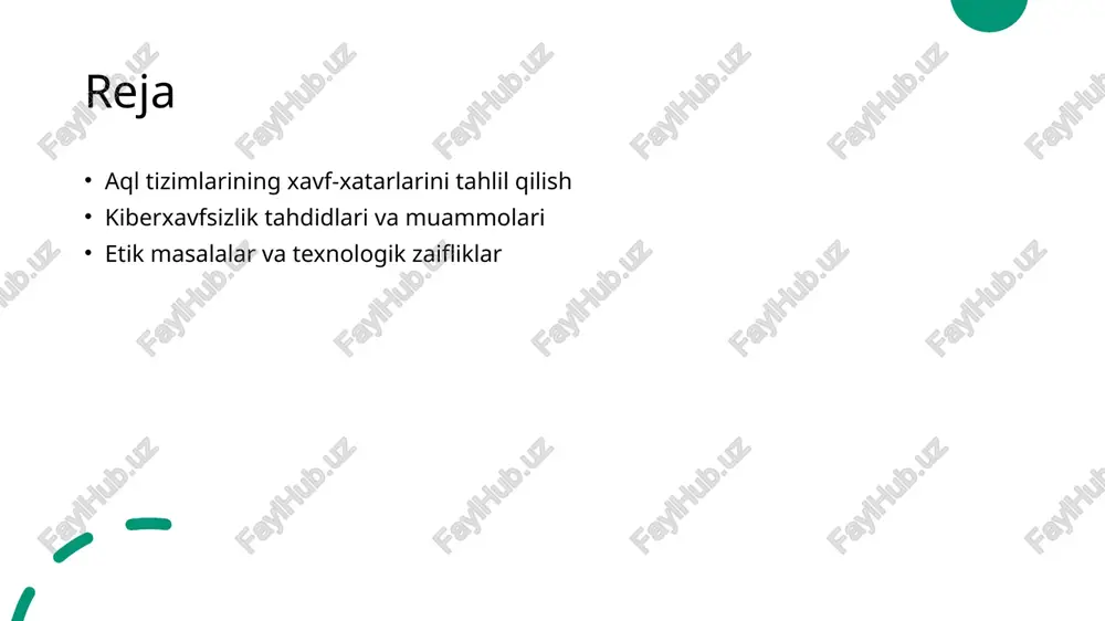 chliligini oshiradi. kiberxavfsizlik tahdidlari: zamonaviy intellektual tizimlarda xavf omillari. 1 kiberhujumlar - kiberhujumlar zamonaviy aql tizimlariga tahdid soladi. ular ma'lumotlar o'g'irlash, tizimlarni buzish va xizmatlarni to'xtatish kabi xatti-harakatlarni o'z ichiga oladi. 2 ma'lumotlar himoyasi - aql tizimlari ma'lumotlarni himoya qilishda zaif bo'lishi mumkin. shifrlash va xavfsizlik devorlari yordamida ma'lumotlar xavfsizligini oshirish zarur. 3 ijtimoiy muammolar - kiberxavfsizlik tahdidlari ijtimoiy muammolarni keltirib chiqaradi. huquqiy va etik masalalar, shuningdek, jamiyatda ishonchni yo'qotishga olib kelishi mumkin. 4 texnologik yangiliklar - zamonaviy texnologik yangiliklar yangi kiberxavf-xatarlarni keltirib chiqaradi. sun'iy intellekt va iot kabi texnologiyalar xavfsizlikni ta'minlashda yangi qiyinchiliklarni yuzaga keltiradi. kiberhujumlar va ularning aql tizimlariga ta'siri: misollar va tahlil. kiberhujumlar turlari misollar va statistikalar ta'sir va oqibatlar kiberhujumlar bir necha turga bo'linadi: ddos, malvertising, phishing va ransomware. har biri aql tizimlariga turli xavf va tahdidlar keltiradi. o'tgan yilda 60% tashkilotlar kiberhujumga duch kelgan. misol uchun, 2022-yilda ma'lumotlar o'g'irlash holatlari 50% ga oshdi, bu tizimlarga …