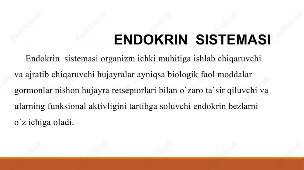 tsin ajratiladi gormon ta`siri tireoliberin ttg va prolaktin sekretsiyasini oshiradi gonadoliberin gonadotropinlar sekretsiyasini oshiradi kortikoliberin aktg melanotropinlar va 3-lipotropin sekretsiyasini oshiradi somatoliberin stg sekretsiyasini oshiradi somatostatin stg insulin va boshqa gormonlar sekretsiyasini kamaytiradi, adg (vazopressin) buyrak kanalchalari distal bo`limidan suv reabsorbsiyasini oshiradi, organizmda suv balansini boshqaradi, tomir toraytiruvchi ta`sir ko`rsatadi, glikogenolizni stimullaydi, trombotsitlar agregatsiyasini oshiradi oksitotsin bachadon silliq mushak hujayralari qisqarishini chaqiradi (ayniqsa tug`ruq vaqtida) va sut ajralib chiqarishga qodir sut bezining mioepitelial hujayralarini qisqartiradi dofamin prolaktin ajralishini kamaytiradi gipofiz gipofiz miya asosining ostidagi turk egarida joylashgan, u gipotalamus bilan ingichka oyoqchasi bilan bog`langan. gipofiz gistologik jihatdan adenogipofiz va neyrogipofizga ajratiladi. adenogipofiz oldingi va oraliq bo`laklardan, shuningdek gipofiz oyoqchasi tarkibidagi tuberal qismdan iborat. adenogipofiz hujayralari peptid tabiatdagi 6 xil trop gormonlarini ishlab chiqaradi. aktg ga qo`shimcha ravishda gipofiz bezi oldingi bo`lagi xromofil hujayralari melanotropinlarni (α-, β- va ɣ-) va β-endorfinlarni sintez qiladi. melanotropinlar teri va shilliq pardalar pigmentatsiyasini nazorat qiladi …