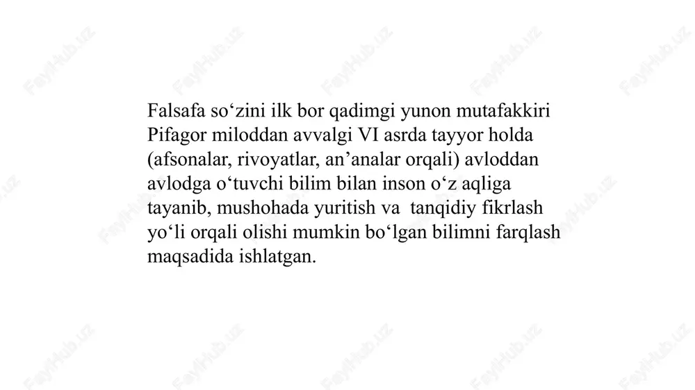 shning qadriyatlarga munosabat funksiyasi – insonnning hayotni va o‘zini oliy qadriyat deb hisoblagan holga shakllanadi. zero, o‘z qadrini bilmagan inson o‘zgalar qadrini bilmaydi va hayotda o‘z o‘rnini topa olmaydi. dunyoqarashninng xulq atvorni belgilash funksiyasi – insonda o‘z-o‘zini tarbiyalash, ma’naviy madaniyatini takomillashtirish va faqat o‘zining ma’naviy dunyosiga munosib muhit tanlash malakalarini shakllantiradi.. dunyoqarashning tuzilishi - dunyoni sezish, dunyoni idrok etish va dunyoni tushunish kabi eng muhim elementlardan iborat. dunyoni sezish– bu o‘zini qurshagan dunyoni sezgilar yordamida hissiy idrok etishdir. bunda tuyg‘ular, kayfiyat dunyoni go‘yoki ranglarga bo‘yaydi, uning obrazini subyektiv, sof individual sezgilar orqali aks ettiradi. masalan, bemor odamga haddan tashqari yorug‘ bo‘lib tuyulishi mumkin bo‘lgan nur, sog‘lom odam uchun normal bo‘ladi; daltonik ranglar gammasini, ko‘rish qobiliyati normal bo‘lgan odamga qaraganda butunlay boshqacha idrok etadi. bundan dunyoni sezishning har xil, xususan optimistik, pessimistik, fojeaviy tiplari kelib chiqadi. dunyoni idrok etish – bu atrof borliqni ideal obrazlarda tasavvur qilishdir. dunyoni idrok etish to‘g‘ri …