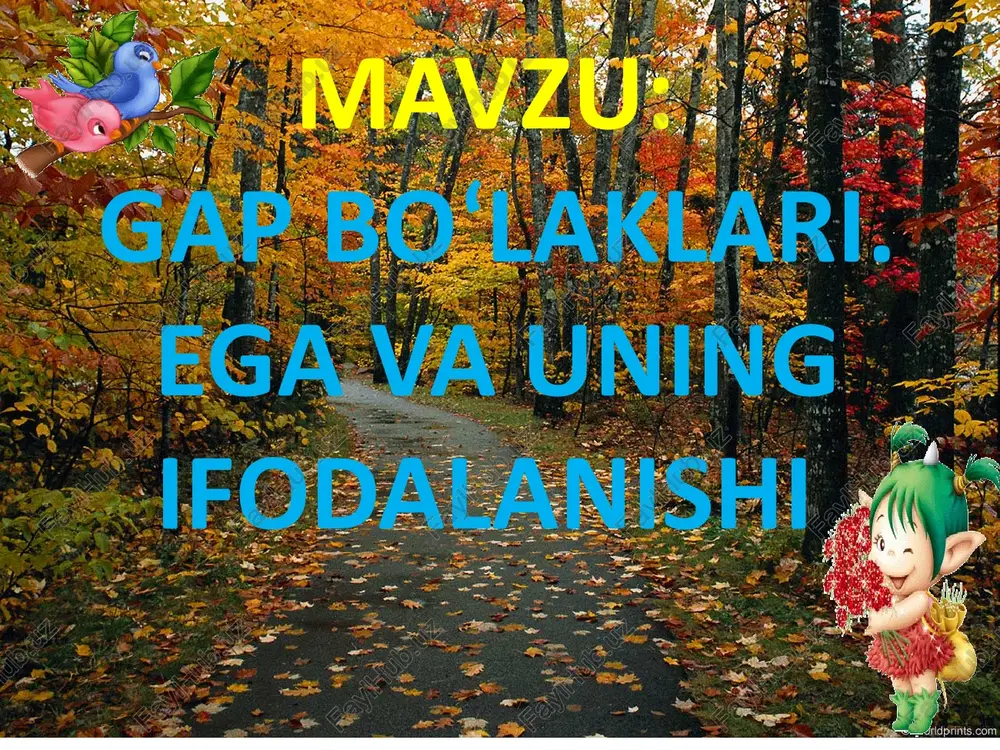 tartib-intizomni saqlash. oltin vaqtdan unumli foydalanish. oltin qoidalarni esga olish so‘z gaplar haqida ma’lumot berish. gap bo’laklarini tahlili qo‘shimcha savollarga javob berish: a) qanday gaplarni shaxshi ma’lum gap deymiz? b) shaxsi noma’lum gap qanday gap? d) shaxsi umumlshgan gaplar qanday gaplar? e) shaxsi topilmas gaplar qanday tuziladi? uy vazifasi nazorati. sabaqtiң tүrі: jaңa bіlіm beru sabaqtiң әdіsі: sұraq – jauap, oyin әdіsі, shig'armashiliq jұmis, jattig'u jұmisi. kөrnekіlіgі: buin tүrlerіne arnalg'an sizba, test tapsirmalari, interaktivtі taqta, qorjin, asiq. pәnaraliq baylanis: xaliq auiz әdebietіmen, xaliq pedagogikasimen baylanis, әdebiet. gapda biror so‘roqqa javob bo‘lgan, o‘zaro tobe bog‘lanadigan so‘z yoki so‘z birikmasi gap bo‘lagi deyiladi. gap bo‘laklari ikkiga ajratiladi: 1. bosh bo‘laklar: ega, kesim. 2. ikkinchi darajalai bo‘laklar: aniqlovchi, to‘ldiruvchi, hol. grammatik qoida bayoni gap bo‘laklari ega kesim aniqlovchi to‘ldiruvchi hol ikkinchi darajali bo‘laklar bosh bo‘laklar sabaqtiң tүrі: jaңa bіlіm beru sabaqtiң әdіsі: sұraq – jauap, oyin әdіsі, shig'armashiliq jұmis, jattig'u jұmisi. kөrnekіlіgі: buin …
