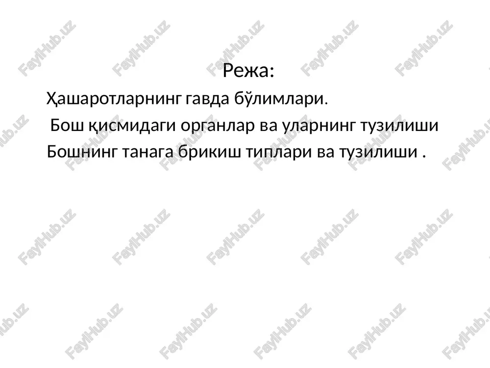 alaydi. ularning mo'ylovlari tuzilishi va ko'rinishiga ko'ra quyidagi tiplarga bo'linadi: ipsimon mo'ylov-bunday mo'ylovlar tubidan uchigacha bir xil yo'g'onlikda bo'ladi. qilsimon mo'ylov-tubidan uchigacha borgan sari qilga yoki tukka o'xshash ingichkalashib boradi. marjonsimon mo'ylov-kalta, yo'g'on, ikki uchi ingichkalashgan bo'g'imlardan iborat. bo'g'imning shakli marjonning shakliga o'xshaydi. arrasimon mo'ylov-bunday mo'ylovni hosil qiluvchi bo'g'imlarning bir tomoni arra tishiga o'xshash kertik bo'ladi. taroqsimon mo'ylov-mo'ylov bo'g'imlarining bir tomoni taroq-ning tishiga o'xshaydi. tugnagichsimon mo'ylov-uchidagi mo'ylov bo'g'imlari yo'g'onlashgan bo'ladi. duksimon mo'ylov-o'rta bo'g'imlari tubidagi va uchidagi bo'g'imla-riga nisbatan yo'g'on bo'ladi. yaproqsimon mo'ylov-uchidagi bo'g'imlari yaproqqa o'xshaydi. patsimon mo'ylov-bo'g'imlaridagi tuklar qushlarning patiga o'xshab joylashgan. noto'g'ri shakldagi mo'ylov-bo'g'imlarining shakli, joylashishi, katta-kichikligi har xil bo'ladi. hasharotlar oyoqlarining tuzilishi va tiplari. hasharotlarning oyoqlari (redes) bo'g'imlariga bo'lingan bo'lib, quyidagi qismlardan iborat: 1-toscha; 2-o'ynag'ich; 3-son; 4-boldir; 5-panjalar va 6-tirnoqlar. toscha yoki koksa kalta, kuchli asosiy bo'g'im bo'lib, bir tomondan pleyritga va ikkinchi tomondan o'ynag'ichga harakatli bo'g'im hosil qilib birlashgan. o'ynag'ich juda kichik bo'g'imdan iborat va son bilan …
