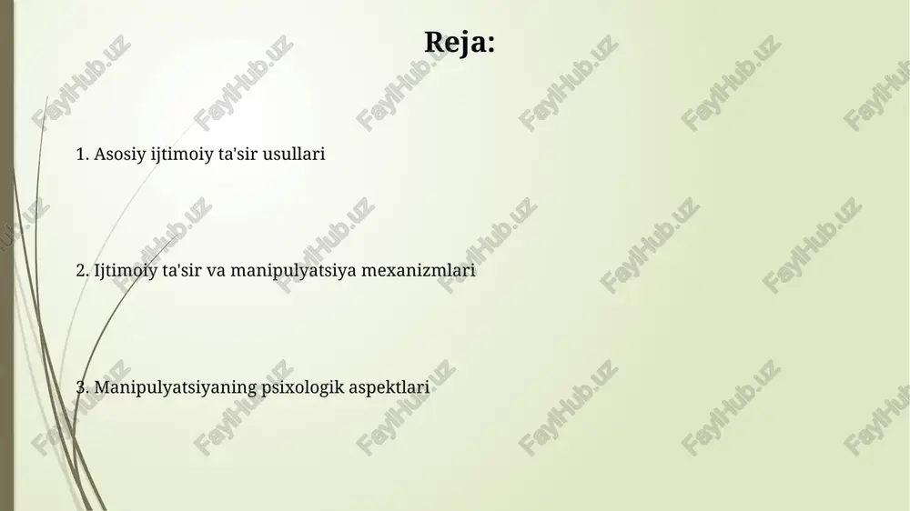i tadqiqotlar shuni ko'rsatdiki, mehr-oqibat va ishonchni rivojlantirish 2-3 oy davom etadi, lekin bu jarayon shaxslararo farqlarga bog'liq. qarama-qarshilik texnikalari ijtimoiy psixologiya tadqiqotlari, masalan, milgramning itoatkorlik tajribalari, qarama-qarshilik texnikalarining kuchini va germaniyadagi fashizm davrida qo'llanilgan manipulyatsiya usullariga o'xshashligini tasdiqlaydi. "oyoqda turish" texnikasi kabi qarama-qarshilik usullari, kichik so'rovdan boshlab, asta-sekin kattaroq iltimoslarga olib borish orqali, odamlarni 2-3 marta ko'proq rozi bo'lishga majbur qilishi mumkin. xulosa va tavsiyalar manipulyatsiyaga qarshi kurashish uchun o'z-o'zini ta'lim berish va onglilikni oshirishga qaratilgan 10 ta onlayn platforma 2024 yilda janubiy koreyada ishlab chiqariladi, bu esa foydalanuvchilarning psixologik immunitetini 40% ga oshirishi mumkin. insonlarning harakatlariga ta'sir o'tkazishda ijtimoiy ta'sir mexanizmlarini tushunish hamda 6 ta asosiy manipulyatsiya usullarini aniqlash 12 ta shahardan olingan 5000 nafar ishtirokchining psixologik portretini tahlil qilish orqali amalga oshirilishi mumkin. asosiy tushunchalar: ta'sir va manipulyatsiya o'rtasidagi farq ta'sir ko'pincha ochiq-oydin bo'ladi va ikki tomonlama munosabatlarni o'z ichiga oladi, manipulyatsiya esa yashirin va bir tomonlama, …