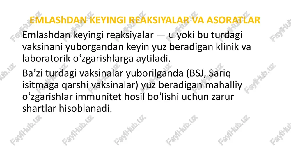 s, ads-m, ad-m va rotovirusga qarshi vaksinalarni muzlatish qat’iyan man etiladi, ularni sovutgichni o‘rtasidagi polkada saqlash kerak. sholga qarshi vaksinani muzlagan holda saqlanishiga faqat dsenmlarda ruxsat etiladi. foydalanishga yaroqsiz vaksinalar: fizikaviy xususiyatlarga mos kelmasa; ampula butunligi buzilgan bo‘lsa; flakon yoki ampuladagi yozuv belgilari yo‘q bo‘lsa yoki noaniq bo‘lsa; yaroqlilik muddati o‘tgan bo‘lsa; sovuqlik tizimiga rioya etilmasdan saqlangan yoki tashilgan bo‘lsa, ayniqsa, muzlagan bo‘lsa (intikator ko‘rsatgichlari bo‘lsa) +8 °s va yuqori harorat ta’sirida bo‘lgan, flakondagi indikator rangi (iii-iv darajada) o‘zgargan bo‘lsa barcha vaksinalar yo‘qotiladi. foydalanishga yaroqsiz xolga kelib qolgan vaksinalarni yo‘q qilish uchun uch kishi (uash, bosh hamshira, o‘rta tibbiyot xodimi)dan iborat komissiya tuzilib, dalolatnoma yoziladi. dalolatnomada preparatni foydalanishdan chiqarib tashlash sabablari ko‘rsatiladi. muassasa bosh vrachi buyrug‘i bilan emlashda foydalanilgan shpritslarni, ignalarni va boshqa inyeksiya materiallari yig‘ilgan maxsus karobkalarni yo‘q qilish uchun maxsus o‘qitilgan, sertifikati bo‘lgan o‘rta tibbiy xodim yoki kichik tibbiy xodim tayinlanadi. image1.png image2.jpeg /docprops/thumbnail.jpeg