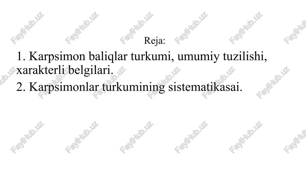 atini hosil qiladi. tana odatda tangachalar bilan qoplangan, juda kam hollarda u yalang'och; bosh yalang'och; yog 'suzgich qanoti yo'q, og'iz ko'proq yoki kamroq tortib olinadi va ko'pincha mo’ylovlar bilan jihozlangan; suzgich pufagi ikki yoki undan ortiq bo'laklarga bo'linadi. ko'pchilik karpsimonlarda yopishqoq tuxumlar toshlar yoki o'simliklar ustiga qo‘yiladi. ba'zi turlarning tuxumlari, masalan, amur (ctenopharyngodon idella) suv sathida oqimda rivojlanadi. ko’zli taxir baliq (rhodeus ocellatus) ning ko'payishi o'ziga xos xususiyatga ega, u o'zining uzun tuxum qo'yuvchisidan ikki pallali mollyuskalarning mantiya bo'shlig'iga tuxum qo'yish uchun foydalanadi. suyakli baliqlar katta sinfi – osteichthyes shu’laqanotli baliqlar sinfi – actinipterigii yangi qanotli baliqlar kenja sinfi - neopterygii suyakli baliqlar infrasinfi – teleostei karpsimonlar turkumi – cypriniformes karpsimonlar turkumining sistematikasi hozirgi vaqtda zamonaviy sistematikada karpsimon baliqlar (cypriniformes) turkumining 23 ta oila, 518 ta urug‘ning 4863 ta turi mavjud cypriniformes mavjud urug‘ valiq urug‘ oxirgi o‘n yillikdagi urug‘ (2015-2024) mavjud tur valid tur oxirgi o‘n yillikdagi tur (2015-2024) …