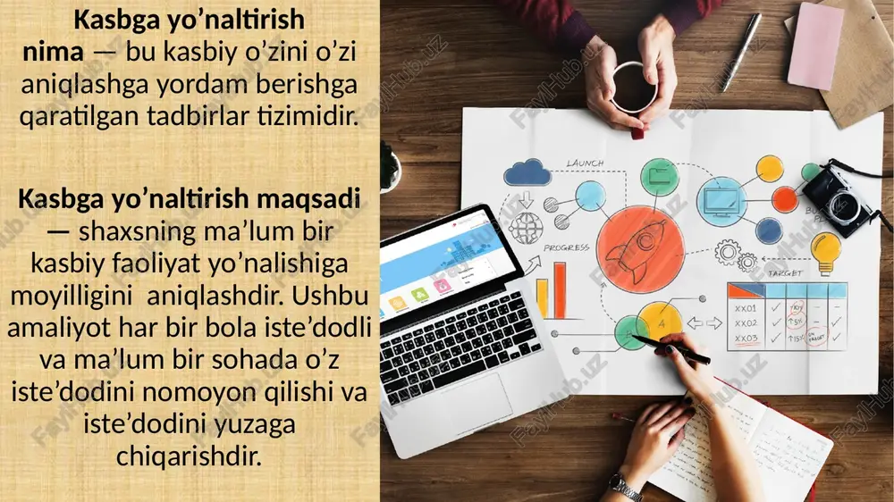 ha asosiy muammolardan biri kasblar bo’yicha moddiy-texnik baza bilan to’laqonli taminlanmaganligidir. kasb xonalarning yetarli darajada kasbga yo’naltirish va kasb o’rgatish bo’yicha jihozlanmagan. o’quvchi yoshlar qiziqqan kasbi bo’yicha to’liq jihozlar bilan shug’ullana olmasligi, kerakli tajribalarni sinovdan o’tkazolmasligi, o’z yaratgan kashfiyotlarini yoritolmasligi asosiy muammo bo’lib qolmoqda. fan yo'nalishlari bo'yicha tayanch maktablar tanlab olinadi tayanch maktablar tanlash mentorlar tomonidan tumandagi barcha o'qituvchilar fanlar kesimida 36 soatlik kasbiy rivojlantirish kurslarida o'qitilib boriladi kurslar tashkil etish pedagoglar ro'yxati shakllantirish har bir tumandan oltita fanlar kesimida eng malakali, g'ayratli, yangilikka intiluvchan pedagoglar ro'yxati shakllantiriladi rag'batlantirish choralarini ko'rish mentor o'qituvchilarning faoliyati samaradorligiga qarab moddiy va ma'naviy rag'batlantirish choralari ko'riladi o’quvchi yoshlarning o’z kasbiga oid kashfiyot va mehnatini rag’batlantirish, moddiy va ma’naviy taqdirlash zarur. o’z mustaqil kasbiy faoliyatiga sharoit yaratish va kasbiy yutuqlarini ommalashtirish va ustoz-shogird an’analarini davom ettirishda ko’maklashish muhim ahamiyat kasb etadi. “hunarli kishi xor bo’lmas”. e’tiboringiz uchun rahmat!!! image1.jpeg image2.png image3.jpeg image4.jpeg image5.jpeg image6.jpeg image7.jpeg