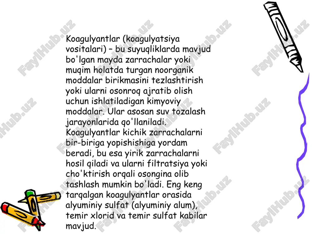 i dorilar bo‘lib, ularni qon ketishining oldini olish yoki to‘xtatish uchun qo‘llaniladi. ular asosan qon ketishiga moyil kasalliklarda, jarrohlik amaliyotlarida va boshqa holatlarda ishlatiladi. koagulyantlar turli yo'llar bilan qon ivishini tezlashtiradi va qonni normal ivish holatiga qaytaradi. 1. vitamin k: vitamin k qon ivishiga yordam beruvchi asosiy vitaminlardan biri hisoblanadi. bu dorilar qon ketishiga olib keladigan kasalliklar, masalan, k vitamini tanqisligi yoki ba'zi antikoagulyantlar bilan zaharlanish holatlarida qo‘llaniladi. misol uchun, fitomenadion (vitamin k1) keng qo‘llaniladigan preparatdir. 2. traneksamik kislota va aminokaproik kislota: bu dorilar fibrinolizni (qon ivishida hosil bo‘lgan qon quyqalarining erishi) to'xtatadi va shu orqali qon ketishini kamaytiradi. ular odatda jarrohlik amaliyotlaridan keyin yoki og‘ir hayz ko‘rish kabi holatlarda qo‘llaniladi. 3. fibrinogen konsentratlari: fibrinogen — qon ivishida asosiy rol o‘ynaydigan oqsil. bu konsentratlar koagulyopatiya (qon ivishining buzilishi) bilan bog'liq bo'lgan kasalliklarda, masalan, gemofiliya yoki massali qon ketishlarida qo‘llaniladi. 4. desmopressin: bu dorilar ayrim holatlarda qon ivishini oshirishi mumkin, masalan, …