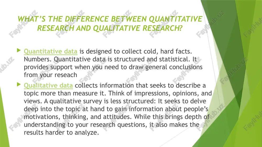 element: qualitative research can also help in the final stages of your project. the quotes you obtained from open-ended questions can put a human voice to the objective numbers and trends in your results. many times it helps to hear your customers describe your company in their own words to uncover your blind spots. qualitative data will get you that. how to balance qualitative and quantitative research these two research methods don’t conflict with each other. they actually work much better as a team. in a world of big data, there’s a wealth of statistics and figures that form the strong foundation on which your decisions can rest. but that foundation is incomplete without the information collected from real people that gives the numbers meaning. so how do you put these two forms of research together? qualitative research is almost always the starting point when you seek to discover new …