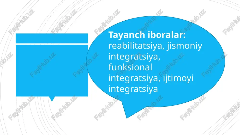 on bolalar uchun maxsus bo’lim yoki sinf tashkil qilish mumkin. b) funksional integrasiya. bu shakl nogiron va nogiron bo’lmagan bolalar o’rtasidagi funksional muammolarni kamaytirishga qaratilgan. v) ijtimoiy integrasiya. itegrasiyaning bu shakli ijtimoiy muammolarni kamaytirishga qaratilgan va u nogiron hamda nogiron bo’lmagan bolalar o’rtasidagi o’zaro aloqani qo’llab – quvvatlaydi. g) jamiyatga integrasiya qilish kabilar. integrasilashgan talim tizimining bir qator quyidagicha chegaralangan tomonlari mavjud: umumta’lim muassasalarda kompleks tibbiy-pedagogik yordam olish imkoniyati bo’lmaydi.umumta’lim maktab pedagogi maxsus maetodikani bilmaganligi sababli imkoniyati cheklangan bolalarning maxsus ehtiyojlarini qondirmaydi. umumta’lim maktablarida tiflo, surdotexnik vositalar, maxsus tibbiyot uskunalar bo’lmaydi. sinfda o’quvchilar soni 25 tadan-35 gacha etadi va oqibatda ularning barchasiga ko’p vaqt ajrata olmaydi.umumta’lim maktablarda o’quvchilarda maxsus malaka va ko’nikmalarni shakllantirish uchun mutaxassislar bo’lmaganligi sababli, imkoniyat topish qiyin. umumta’lim maktablarda alohida dastur va darsliklardan foydalanish imkoniyati bo’lmaydi. inklyuziv ta’lim tizimi integrasilashgan ta’lim tizimidan uzinig mazmun – moxiyati, maqsadi, vazifalari va xarakat dasturi bilan farqlanadi. inklyuziv ta’lim bu -davlat …