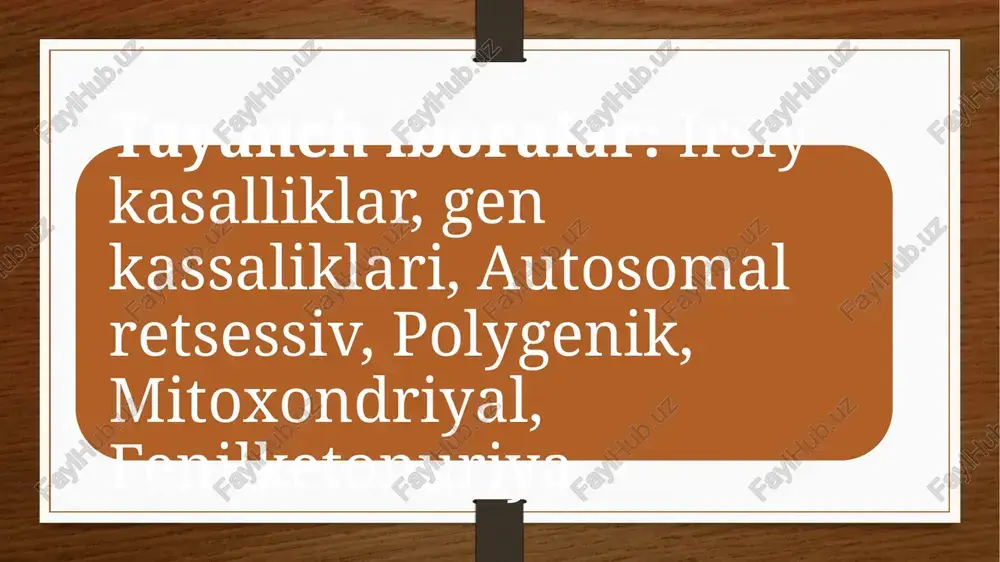 ing bir xilligi (fenotip) hamda bir jinsga mansubligi bilan tavsiflanadi. ikki tuxumli egizaklar genotipi har xil va bir-biridan tashqi koʻrinishi, jinsi bilan farq qiladi. egizaklar usuli ayrim kasalliklarning nasldannaslga oʻtish qonuniyatlarini oʻrganib kolmay, organizmning ayrim i. k. ga moyilligini ham aniqlash imkonini beradi. xromosoma va gen i. k.i farqlanadi. xromosoma kasalliklari, asosan, xromosoma tuzilishi va sonining oʻzgarishi tufayli kelib chiqadi, bu yangi tugʻilgan bolalarda 1% ni tashkil etadi. xromosomadagi jiddiy oʻzgarishlar koʻpincha organizmning hayot faolligini cheklab, rivojlanayotgan qomilaning nobud boʻlishiga olib keladi. bu kasalliklar autosomalar va jinsiy xromosomalarda roʻy bergan oʻzgarishlar oqibatida kelib chiqadi. bularga shereshevskiy-terner (karioti-pi — xo), klaynfelter (xxy), patau (13 trisomiya), daun, "mushuk chinqirigʻi" kabi sindrom va kasalliklar kiradi. umuman koʻpgina xromosoma kasalliklarida odam skeleti tuzilishi va nerv sistemasi oʻzgaradi, tashqi va ichki aʼzolarning tugʻma nuqsonlari, oʻsishdan orqada qolish, nerv, endok-rin va b. sistemalarning buzilishi kuzatiladi, bemorlarning generativ faolligi pasayadi. gen kasalliklari nuqtali mutatsiyalar natijasida yuzaga keladigan …