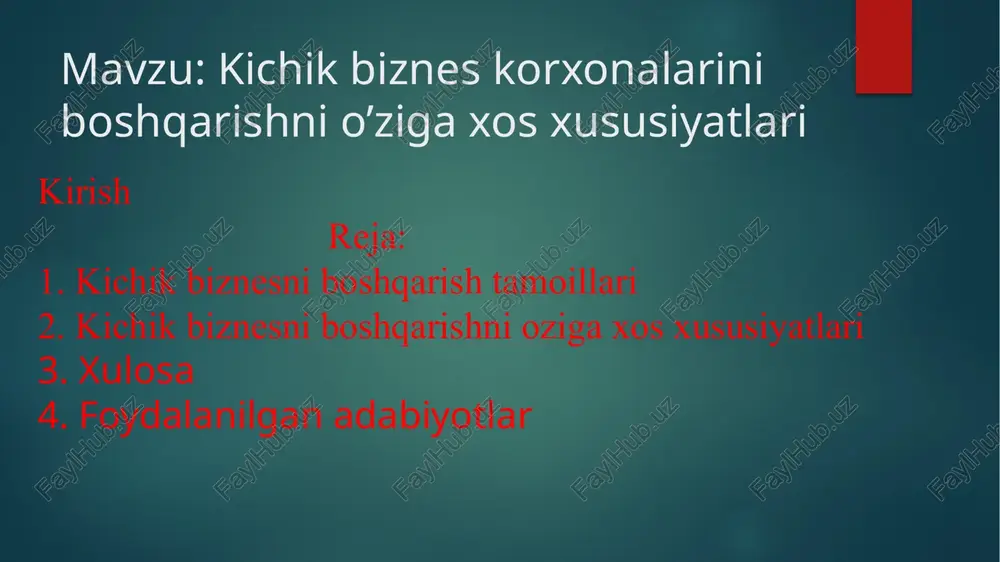 nt fan va amaliyot sohasi sifatlaridan ko’ra odamlarni boshqarish san’ati sifatida ko’proq namoyon bo’ladi. korxonani boshqarish ma'lum bir tamoyillarga asoslanib amalga oshiriladi: 1. mehnat taqsimot tlamoyilm mehnatni tashkil etish va boshqarishda vazifalar va majburiyatlarni xodimlar o‘rtasida oqilona taqsimlash jarayonini anglatadi. 2. vakolatlilik va majburiyat. vakolat boshqaruv qarorlarini qabul qilishga imkon bersa, majburiyat uning natijalari uchun javobgarlik tamoyilini belgilab beradi. 3. intizom korxona xodimlari va ishchilarining belgilangan mehnat tartibi va qoidalariga s o‘zsiz rioya etishini va qurmat bilan yondoshishini talab etadi. 4. boshqaruvda yakkaboshchilik va kollegialliq yakkaboshlilik tamoyili korxona xodimlarining yagona rahbar buyruqlariga qat'iy b o‘ysunushini talab qiladi. bu tamoyilni amalga oshirishning asosiy sharti qar bir ijrochining huquklari, burchi va majburiyatlarini qat'iy belgilab qo‘yishdir. yakka boshchilikni kollegiallir, ya'ni kabul qilinadigan qarorlarda mutaxassislar va xodimlarning keng ishtiroki bilan qo‘shib olib borish mumkin. demokratiya va oshkoralik hhar bir xodimning tashabbuskorli-giga, o‘z qobiliyatlarini namoyon qilishiga va boshqaruv qarorlarini qabul qilishda faol qatnashishiga imkoniyat yaratadi. …