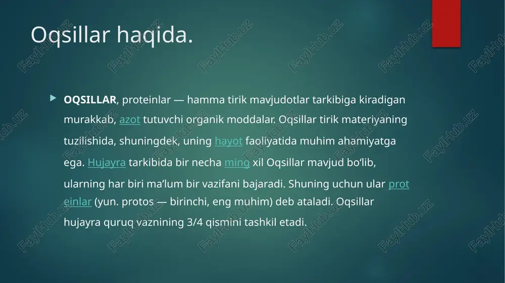 o‘zidan quritilgan o‘t va sarimsoq qo‘shib, alohida taom tayyorlash mumkin. qovoq urug‘lari qovoq urug‘lari o‘simlik oqsili, shuningdek, kletchatka, to‘yinmagan yog‘ kislotalarini o‘z ichiga olgan mahsulot sanaladi. urug‘lar organizmni barcha zarur oziqa moddalari bilan to‘yintiradi va shuning hisobiga uning iste’molidan keyin ancha vaqtgacha ochlik hissi sezilmaydi. unda tez hazm bo‘ladigan uglevodlar deyarli bo‘lmagani sabab qondagi qand miqdorining keskin oshishiga olib kelmaydi. yog`lar haqida. yogʻlar — oʻsimlik va hayvon organizmining suyuq yoki qattiq holatdagi tarkibiy bir qismi. hayvon yogʻlari koʻpincha qattiq holatda boʻladi. suyuq yogʻlar, shuningdek, yogʻ moylari deb ham ataladi. biroq barcha moylar ham yogʻ emas. suyuq yoki qattiq holatdagi yogʻlar umumiy xususiyatlarga ega: ular suvda erimaydi. suv yogʻlarni hatto namlamaydi ham — u yuza boʻylab yoyilmaydi, balki tomchilar shaklida toʻplanadi. yogʻlar va moylar suvdan yengilroq boʻlgani uchun suv yuzasida suzib yuradi. davomi… yogʻlar suvda erimaydi, lekin benzin kabi boshqa suyuqliklarda yaxshi eriydi. yogʻli dogʻni ketkazadigan shunga oʻxshash suyuqliklarning baʼzilari “dogʻ …