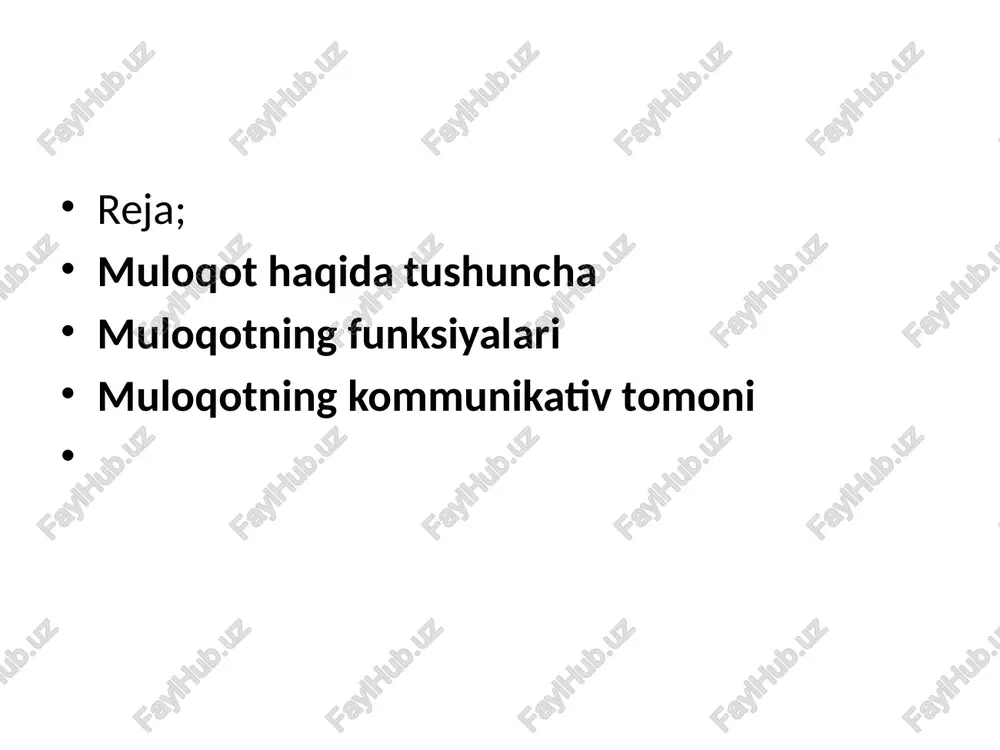 hining o’zaro ta'sir jarayoni bo’lib, bu ta'sir davomida axborot almashinadi, munosabat o’rnatiladi, rivojlantiriladi. muloqot tushunchasini kommunikasiya tushunchasidan farqlash lozim. kommunikasiya-tirik va o’lik tabiatdagi tizimlar o’rtasida axborot almashinuvini anglatadi. hayvonlar o’rtasidagi signallar almashinuvi, insonning texnik vositalar bilan aloqa qilishi, bularning barchasi kommunikasiyaga misol bo’ladi. muloqot faqat insonlar o’rtasida amalga oshirilishi mumkin. muloqotning inson hayotidagi ahamiyati beqiyosdir. inson bolasi aynan boshqalar bilan muloqotda, munosabatda bo’lish jarayonida shaxsga aylanib boradi. muloqot orqali inson ijtimoiy tajriba va madaniyatni egallab boradi. yangi tug’ilgan inson boshqalar bilan muloqotda bo’lish imkoniyatidan mahrum bo’lsa, u hech qachon shaxsga aylana olmaydi, ya'ni u o’z psixik taraqqiyoti bo’yicha orqada qolib ketadi. zero, inson psixik taraqqiyoti muloqotdan boshlanadi. muloqotsiz insoniyat jamiyati bo’lishi mumkin emas. aynan muloqot hamkorlikda faoliyat yurituvchi individlar jamoasini shakllantiradi. hamkorlikdagi faoliyat rejasini tuzish va uni ruyobga chiqarish uchun individlar o’rtasida muloqot amalga oshirilishi shart. muloqot vositasida hamkorlikdagi faoliyat tashkil etiladi va amalga oshiriladi. ayni vaqtda faoliyat davomida insonlar …
