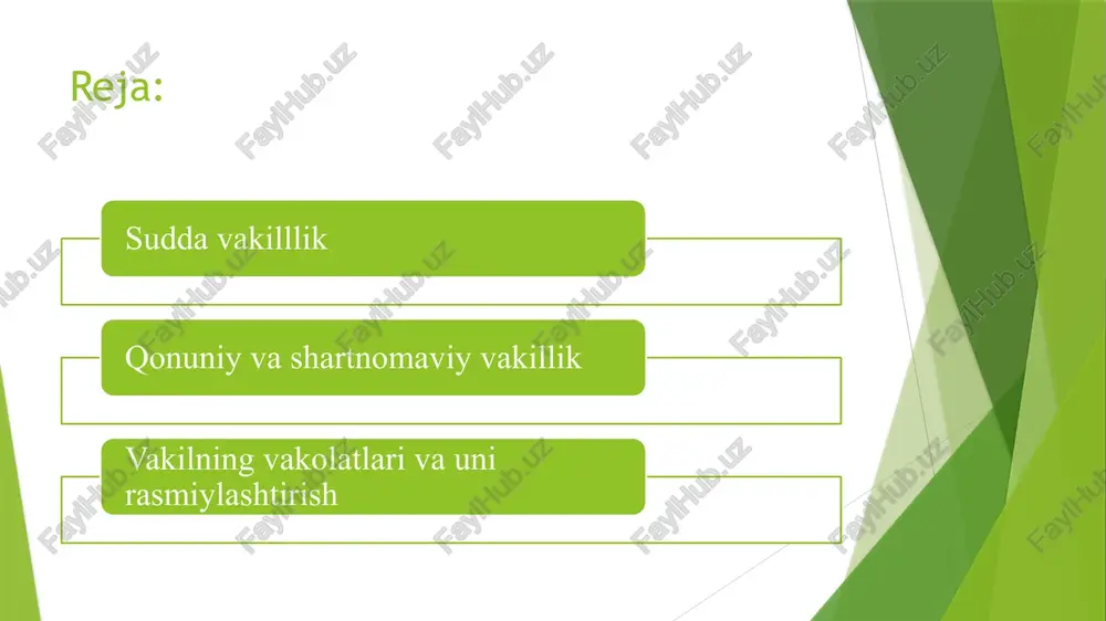 gan huquqlar doirasida amalga oshiradi. ishonch bildiruvchi o‘z huquqlari va qonun bilan qo‘riqlanadigan manfaatlarini himoya qilish bo‘yicha sudda ish yuritishni shartnoma bo‘yicha (ixtiyoriy) vakillikka binoan vakilga topshiradi. quyidagilar shartnoma bo‘yicha (ixtiyoriy) vakil bo‘lishi mumkin: 1) advokatlar; 2) nasl-nasab shajarasi bo‘yicha to‘g‘ri tutashgan yoki yon shajara bo‘yicha qarindoshlar, shuningdek er (xotin) yoxud uning qarindoshlari; 3) yuridik shaxslarning xodimlari — shu yuridik shaxslarning ishlari bo‘yicha; 4) notijorat tashkilotlarning vakolatli vakillari — shu tashkilotlar a’zolarining ishlari bo‘yicha; 5) qonunga binoan boshqa shaxslarning huquq va manfaatlarini himoya qilish huquqi berilgan notijorat tashkilotlarning vakolatli vakillari; 6) birgalikda ishtirok etuvchilardan biri boshqa birgalikdagi ishtirokchilarning topshirig‘i bo‘yicha; 7) ishni ko‘rib chiqayotgan sud tomonidan ishda jismoniy shaxslarning vakillari sifatida ishtirok etishiga yo‘l qo‘yilgan shaxslar. sudda ish yuritish bo‘yicha vakil sifatida professional faoliyat bilan faqat advokatlar shug‘ullanishi mumkin. davlat hisobidan yuridik yordam ko‘rsatadigan advokat jalb etiladigan paytga qadar sud ishning muhokamasini keyinga qoldiradi. davlat hisobidan yuridik yordam ko‘rsatadigan advokatni …