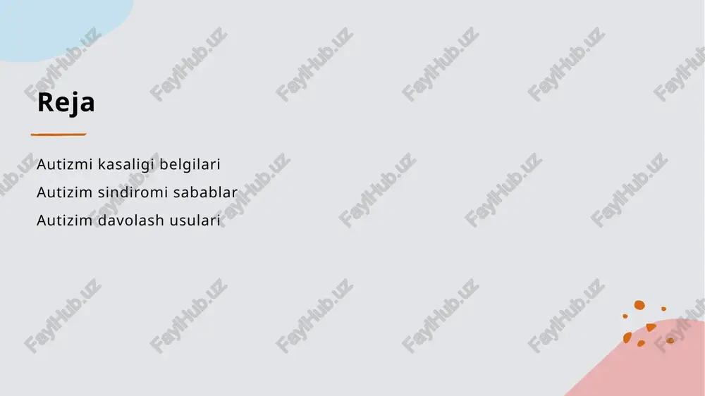 logik sabablari va ularning ta'siri. 01 psixologik omillar autizm sindromining psixologik sabablari o'z ichiga muloqot qobiliyatining pasayishi va ijtimoiy tushunmovchiliklarni o'z ichiga oladi. 02 rivojlanish jarayoni tashqi muhit va oila muhitida bolalarning rivojlanishi autizmning psixologik asoslarini shakllantiradi, bu esa muammolarni kuchaytirishi mumkin. 03 ta'sirlar va natijalar psixologik omillar autizmli insonlarning o'zini tutishi, muomala qilish qobiliyati va ijtimoiy munosabatlarini sezilarli darajada ta'sir qiladi. genetik va muhit faktorlarining autizm rivojlanishidagi roli. genetik omillar genetik omillar autizm rivojlanishida muhim rol o'ynaydi. ota-onalarning genlaridagi o'zgarishlar, bolalarda autizm spektri buzilishining xavfini oshirishi mumkin. muhoit ta'siri muhoit omillari, masalan, tug'ilishdan oldingi sog'liq sharoitlari va ijtimoiy muhit autizm rivojlanishiga ta'sir ko'rsatadi. bu omillar bolalarning rivojlanishiga bevosita ta'sir qiladi. gen va muhit o'zaro genetik va muhit omillari autizm rivojlanishida o'zaro ta'sir qiladi. genetik predispozitsiya muhit sharoitlari bilan birga bolaning autizmga moyilligini belgilaydi. autizm sindromi: ijtimoiy va madaniy omillar ta'siri. ijtimoiy ta'sir madaniy omillar ta'lim va qo'llab-quvvatlash ijtimoiy muhit …