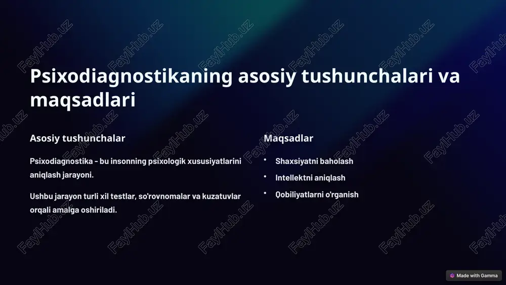 qin qilish va hisobot tuzish talqin qilish natijalarni tushunish. ma'lumotlarni analiz qilish. hisobot tuzish batafsil hisobot yozish. tavsiyalar berish. 9 psixodiagnostik metodlarning etik jihatlari va cheklovlari maxfiylik ma'lumotlarning sir saqlanishi. rozilik tekshiriluvchining roziligi olinishi. cheklovlar metodlarning imkoniyatlari chegaralangan. 10 image-1002-1.png image-1002-2.png image-1-1.png image-1-2.png image-1003-1.png image-1003-2.png image-1004-1.png image-1004-2.png image-3-1.png image-3-2.png image-3-3.png image-3-4.png image-1005-1.png image-1005-2.png image-4-1.png image-1006-1.png image-1006-2.png image-5-1.png image-5-2.png image-5-3.png image-5-4.png image-5-5.png image-5-6.png image-5-7.png image-5-8.png image-1007-1.png image-1007-2.png image-6-1.png image-6-2.png image-6-3.png image-6-4.png image-1008-1.png image-1008-2.png image-7-1.png image-7-2.png image-7-3.png image-1009-1.png image-1009-2.png image-8-1.png image-1010-1.png image-1010-2.png image-1011-1.png image-1011-2.png image-10-1.png