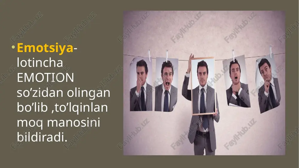 ksalarda va bosh miya o‘smalarining ba’zi turlarida yaqqol ko‘zga tashlanadi. maniakal holat - o‘z-o‘zini va imkoniyatlarini ortiqcha baholashga aloqador bo‘lgan holat. bemorlar askiya qilishga moyil bo‘iadi. ular bo‘lar-bo‘lmasga hazil-huzul qilishadi, mazax qilib birovning ustidan kulishadi, ashula aytish va raqsga tushishni yaxshi ko‘rishadi, faol harakat qilishga intilishadi, ammo bu harakatlar tartibsiz bo'ladi. kayfiyat-ancha vaqt davomida kishining butun xatti xarakatiga tus berib turadigan umumiy hissiy holatni ifoda etadi.kayfiyat aniq bir hissiyotga aloqador bo’lmaydi.kayfiyat shod-xurram yoki qayg’uli ,tetiklik,lanjlik ,hayajonlilik, mayuslik, jiddiylik jizzakilik va xokazolar bo’lishi mumkin. kayfiyat buzlishi. eyforiya bu ko’tarinki ,quvonchli kayfiyat bo’lib patologik belgi hisoblanadi.ularga atrofdagi barcha narsa quvonchli,jozibali bo’lib ko’rinadi.ular o’zlarini dunyodagi eng baxtiyor kishidek his qiladilar disforiya ortiqacha jizzakilik ,o’z o’zidan va atrofdagilardan hafa bo’lishadi,kerak bo’lmagan narsaga asabiylashaverishadi stress so'zi (ingliz tilidan stress- bosim, kuchlanish) haddan tashqari ta'sirga javoban yuzaga keladigan hissiy holatni tushunadi. tananing jismoniy yoki psixologik jihatdan juda kuchli ta'sirga nisbatan o'ziga xos bo'lmagan (umumiy) reaktsiyasi. "stress" …