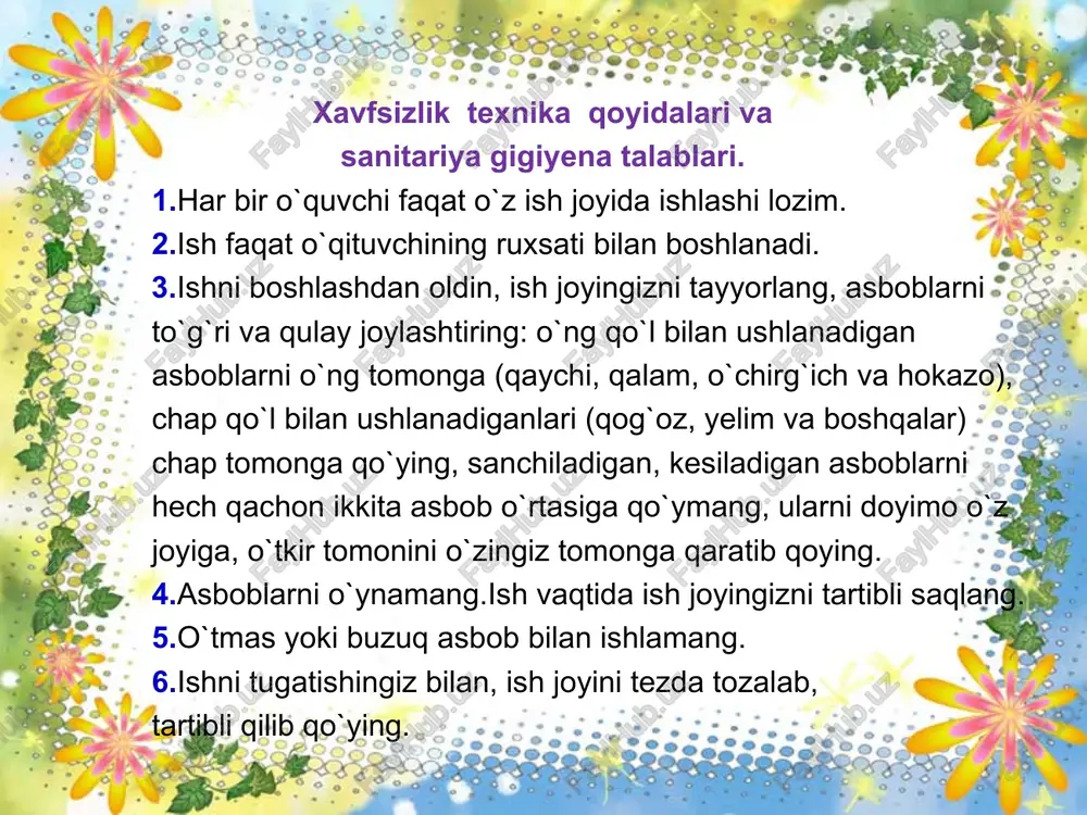 avrasi quroq, applikatsiya yoki yaxlit gazlama usullarida bo’lib, turli baxya qator chokida qaviladi. quroq tikish texnikasida geometrik naqshlarni 3 guruhga ajratish mumkin: uchburchaklar yo’l-yo’l spiral uchburchaklar. bu naqshlarni bajarishda teng yonli uchburchaklar birlashtiriladi. ucburchaklarlar o’z navbatida 4 guruhlarga bo’linadi: amerikancha kvadrat. bu kvadratni bajarishda shablon tariqasida oddiy chizg’ichni ishlatish mumkin. uning kengligi kvadratning hamma tasmalariga mos bo’ladi. tasmalar uzunligini avvaldan kesib olish tavsiya qilinmaydi. ularning uzunligini tikib olingandan so’ng aniqlash kerak. kvadrat ichida kvadrat. ishni bajarish ketma-ketligi rasmda raqamlar bilan ko’rsatilgan. avval ichki kvadrat tikib olinadi. so’ngra uning yon tomonlariga 4 ta uchburchak tikiladi. tegirmon - buning uchun avval ikkita uchburchakdan diagonali bo’yicha birlashtirilgan 4 ta kvadratni tayyorlab olinadi. so’ngra bu kvadratlarning ikkitadan, keyin hammasi birlashtiriladi. bunda ranglar kontrastligiga e'tibor berish zarur. yulduzcha - ishni bajarish ketma-ketligi rasmda bilan ko’rsatilgan. avval markazdagi kvadratni tayyorlab olinadi. bu kvadrat yaxlit yoki uchburchaklardan yig’ilgan bo’lishi mumkin.so’ngra birinchi va ikkinchi ko’rinishlar bajariladi yo’g’on chiziq …